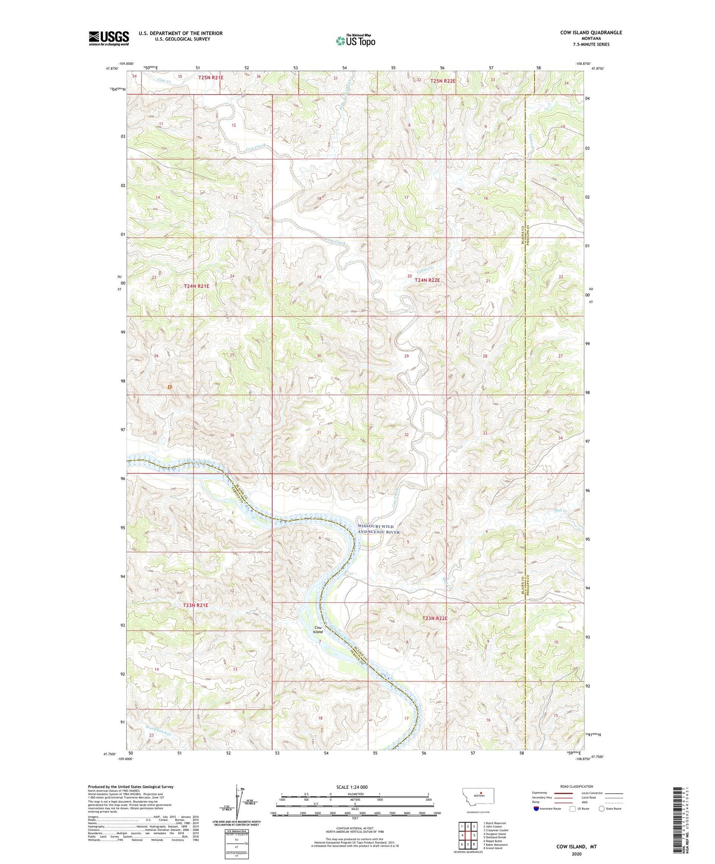Cow Island Montana US Topo Map Image