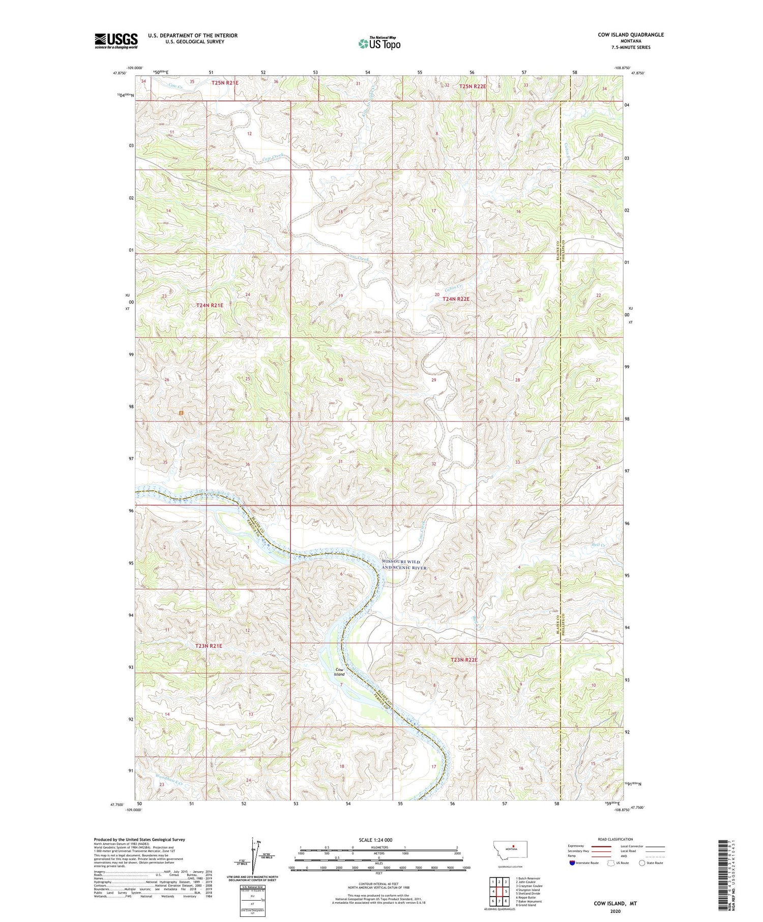 Cow Island Montana US Topo Map Image