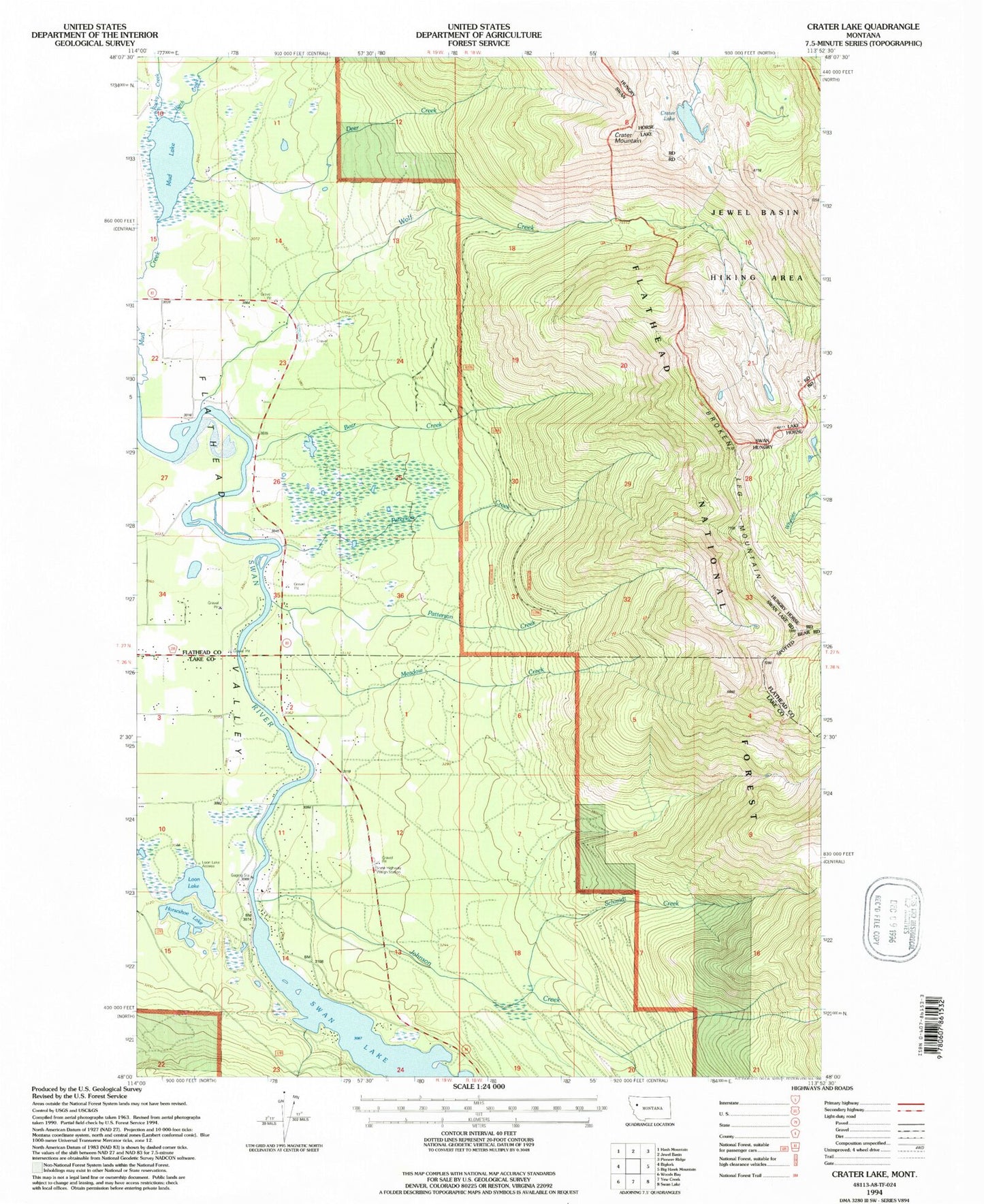 Classic USGS Crater Lake Montana 7.5'x7.5' Topo Map Image