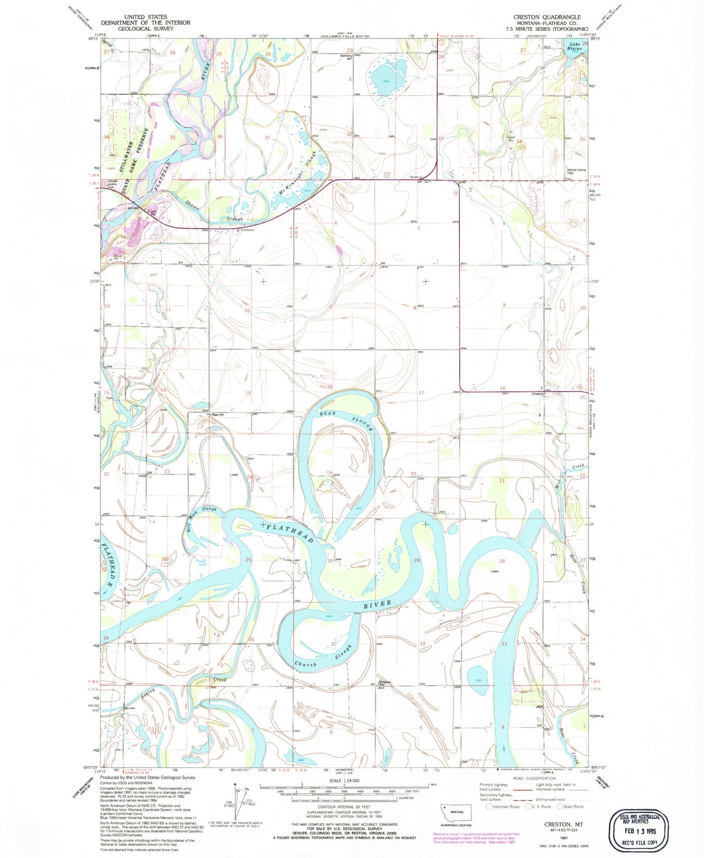 Classic USGS Creston Montana 7.5'x7.5' Topo Map Image
