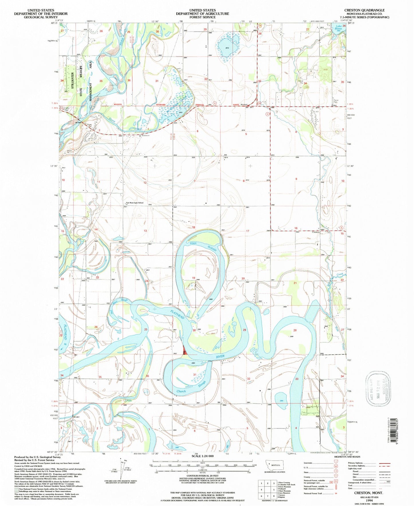 Classic USGS Creston Montana 7.5'x7.5' Topo Map Image