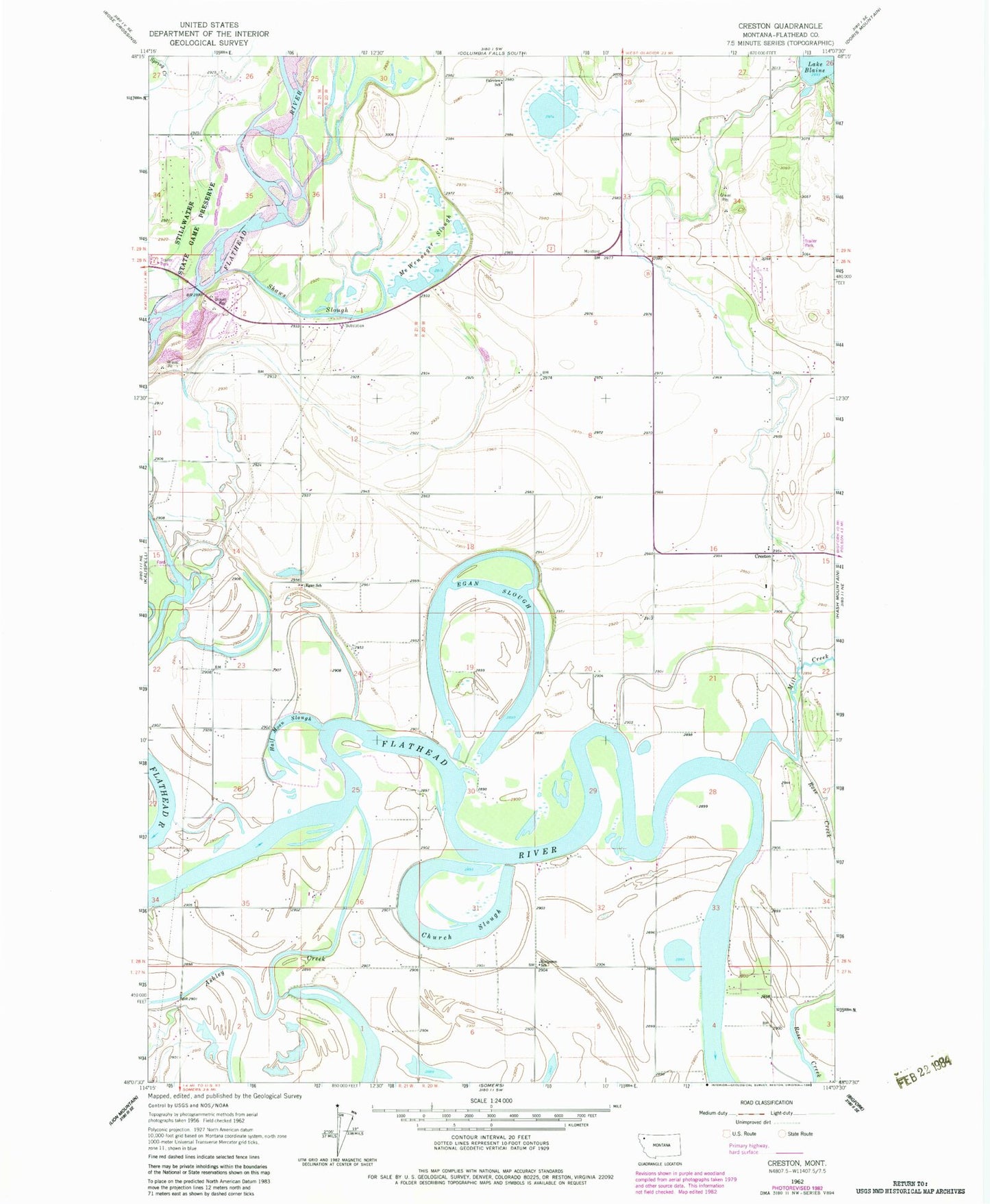 Classic USGS Creston Montana 7.5'x7.5' Topo Map Image
