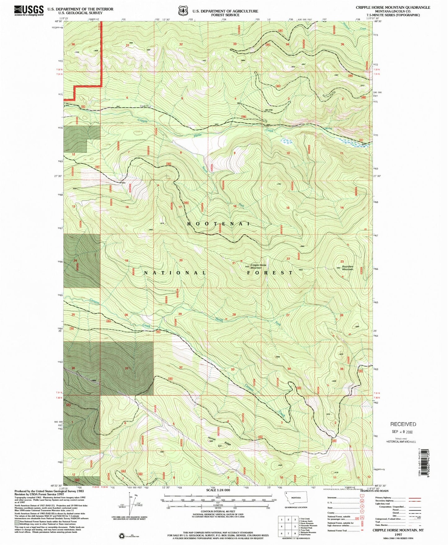 Classic USGS Cripple Horse Mountain Montana 7.5'x7.5' Topo Map Image