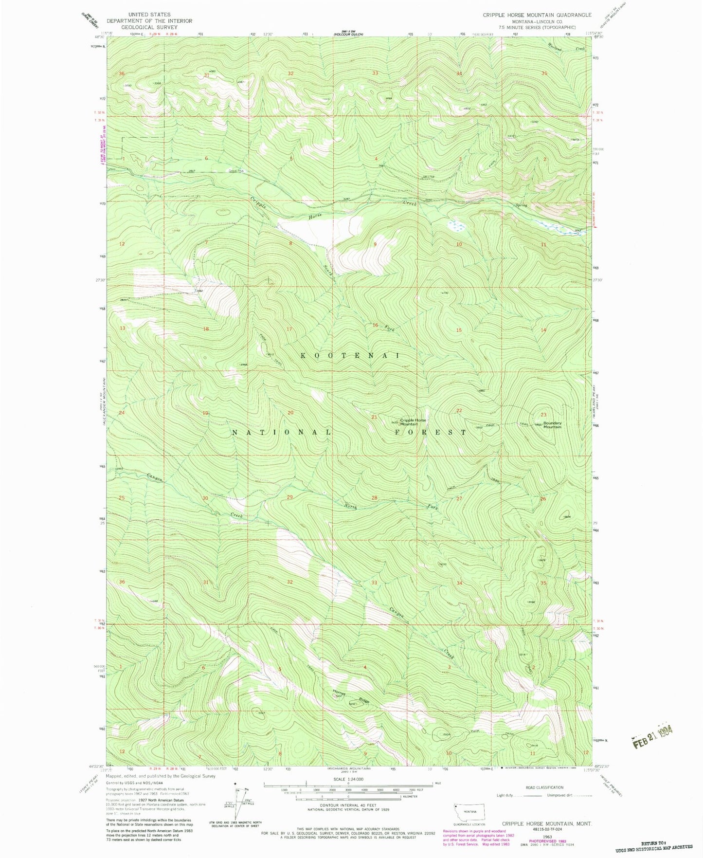 Classic USGS Cripple Horse Mountain Montana 7.5'x7.5' Topo Map Image