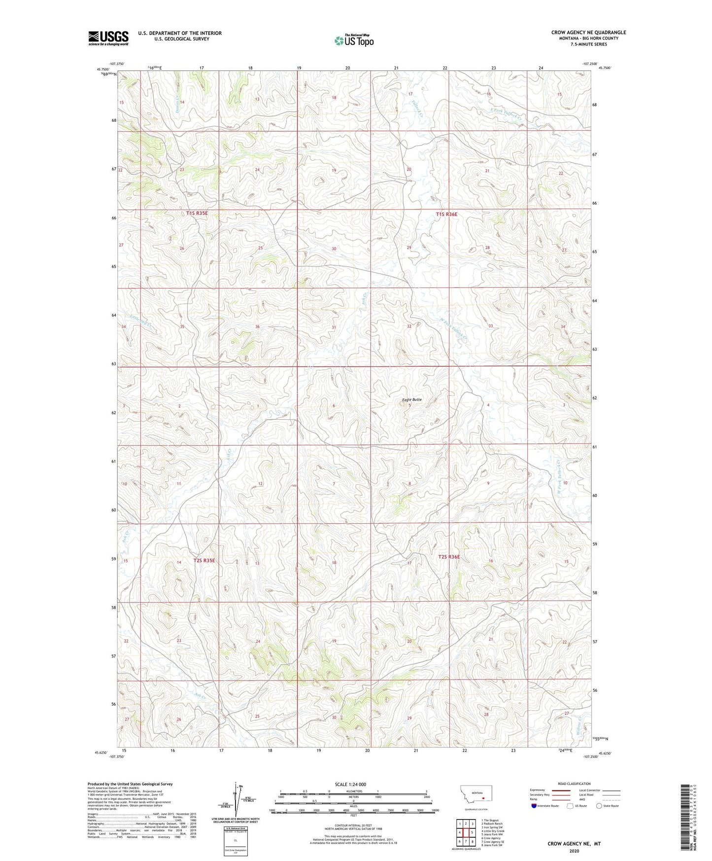 Crow Agency NE Montana US Topo Map Image