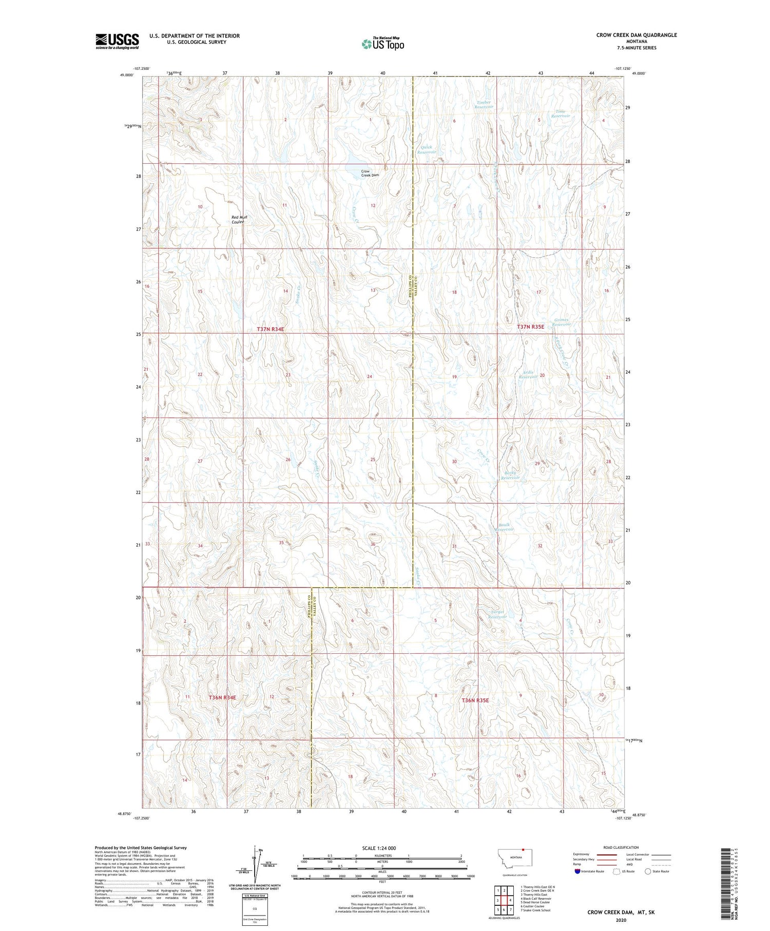 Crow Creek Dam Montana US Topo Map Image