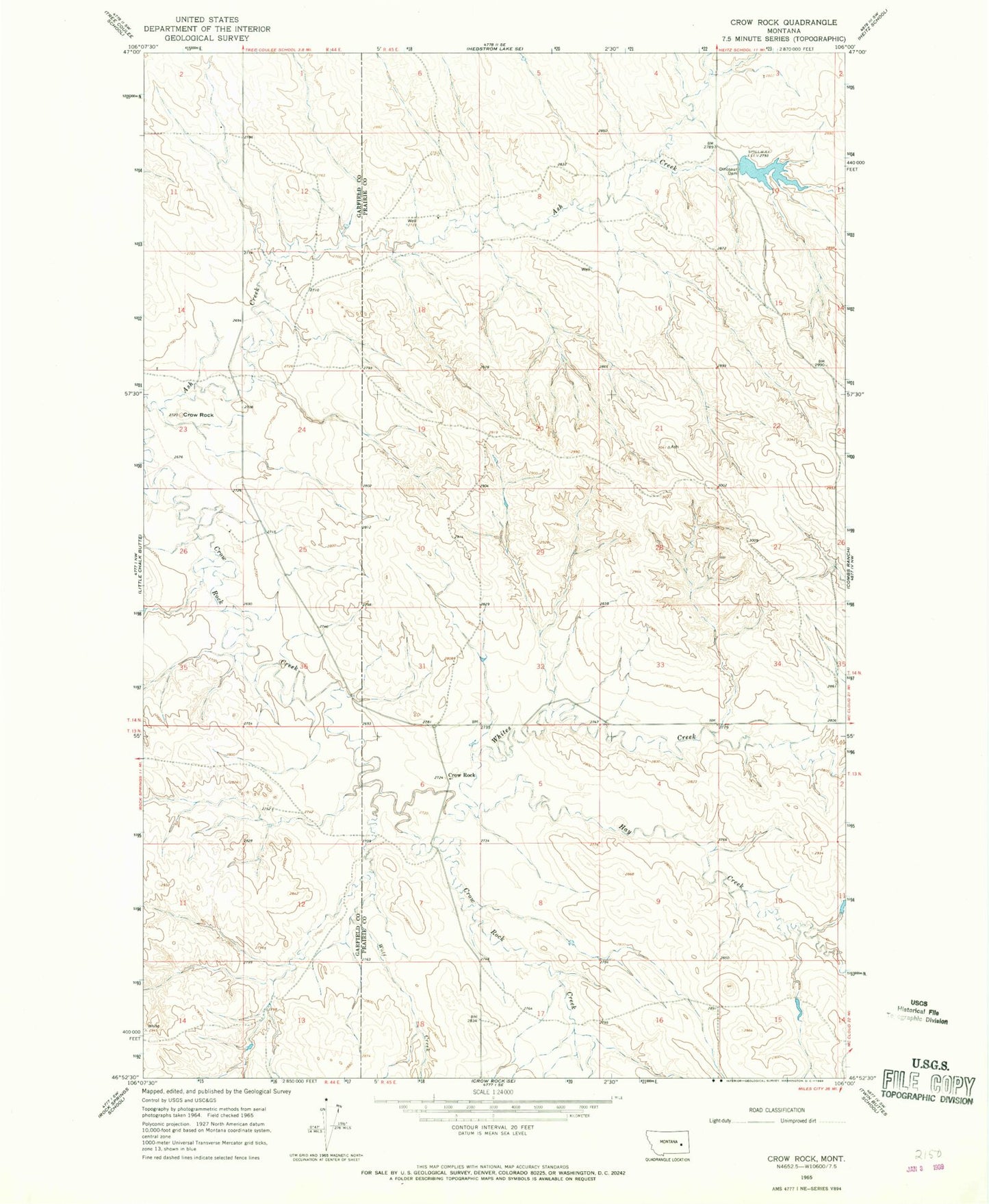 Classic USGS Crow Rock Montana 7.5'x7.5' Topo Map Image