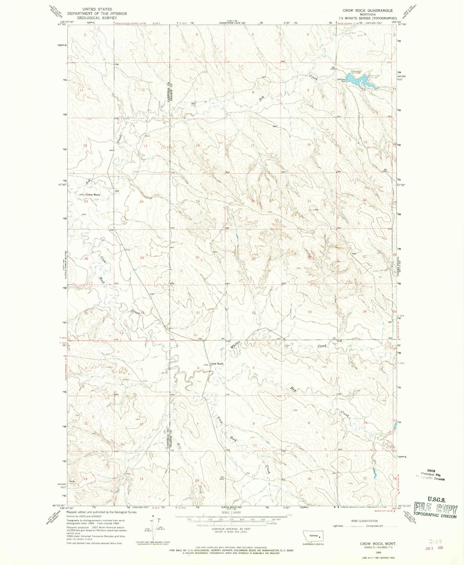 Classic USGS Crow Rock Montana 7.5'x7.5' Topo Map Image