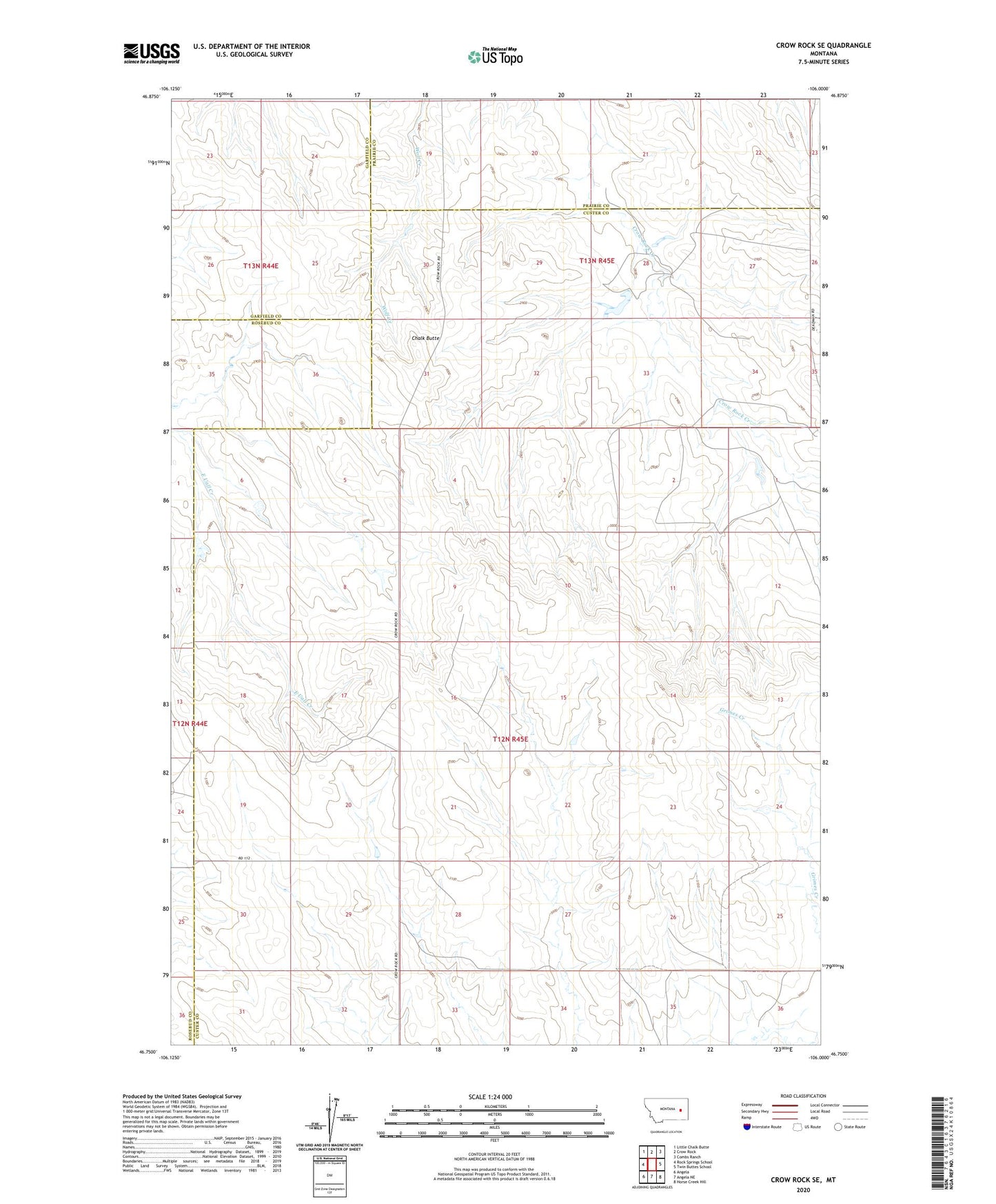 Crow Rock SE Montana US Topo Map Image