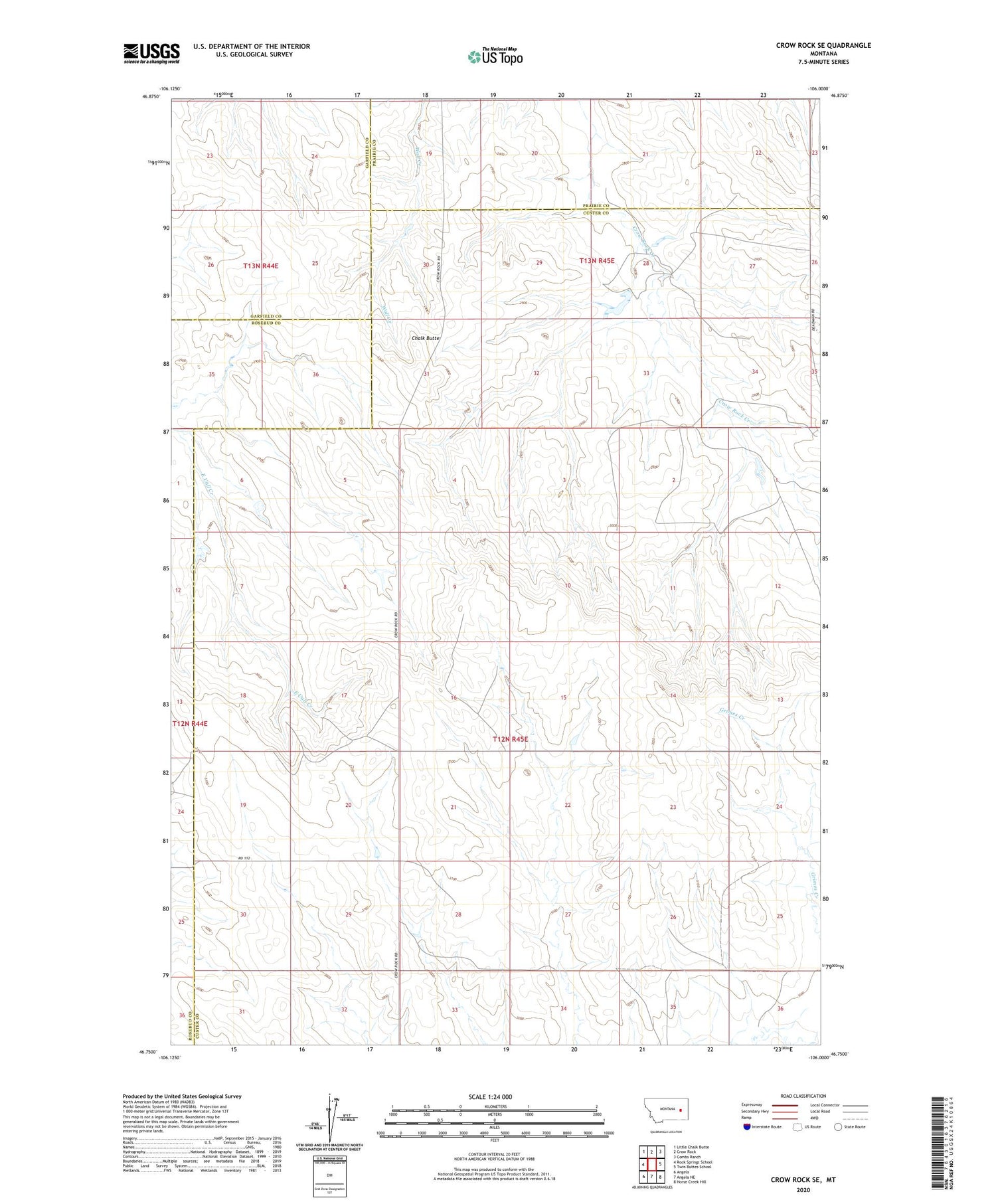 Crow Rock SE Montana US Topo Map Image