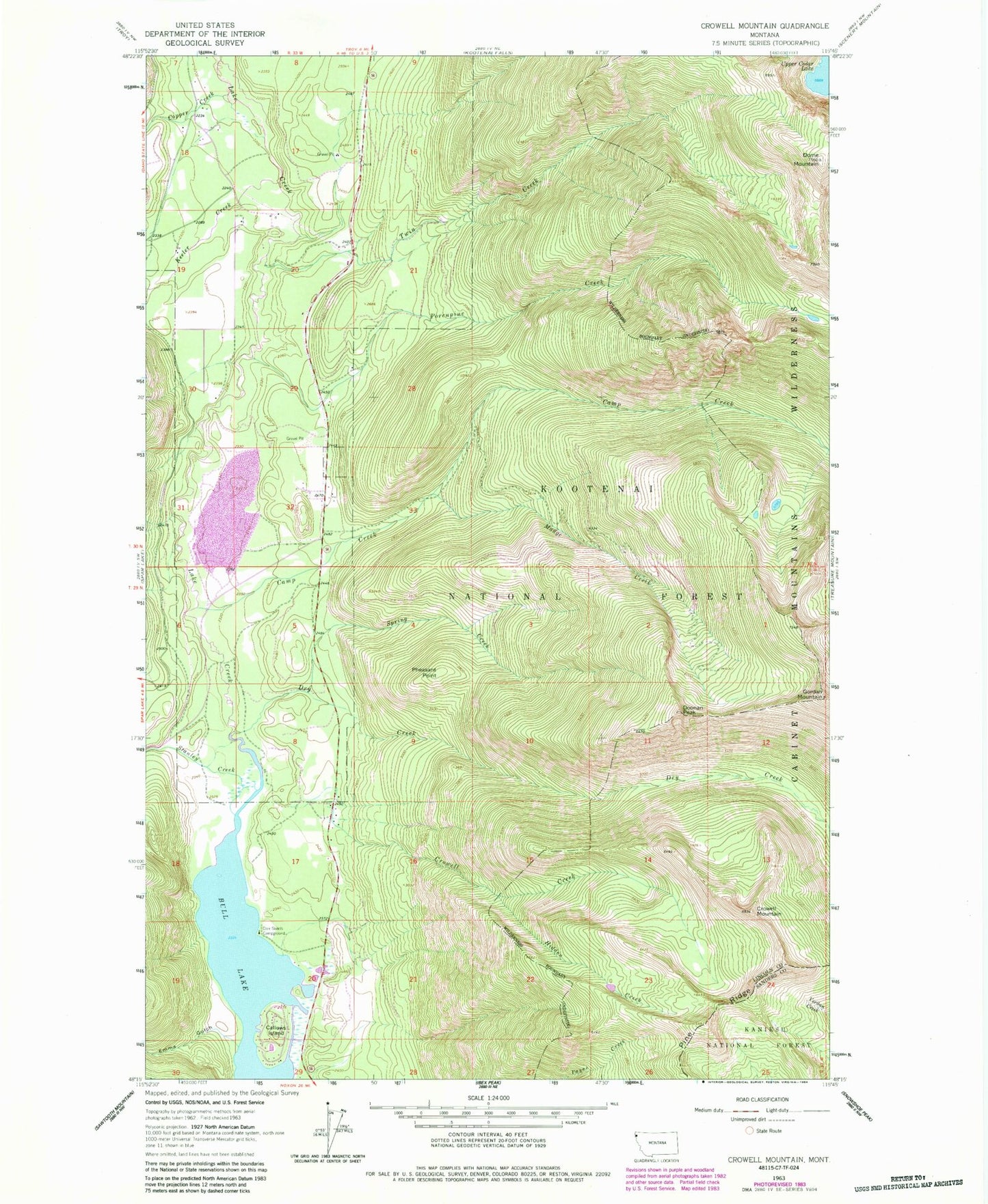 Classic USGS Crowell Mountain Montana 7.5'x7.5' Topo Map Image