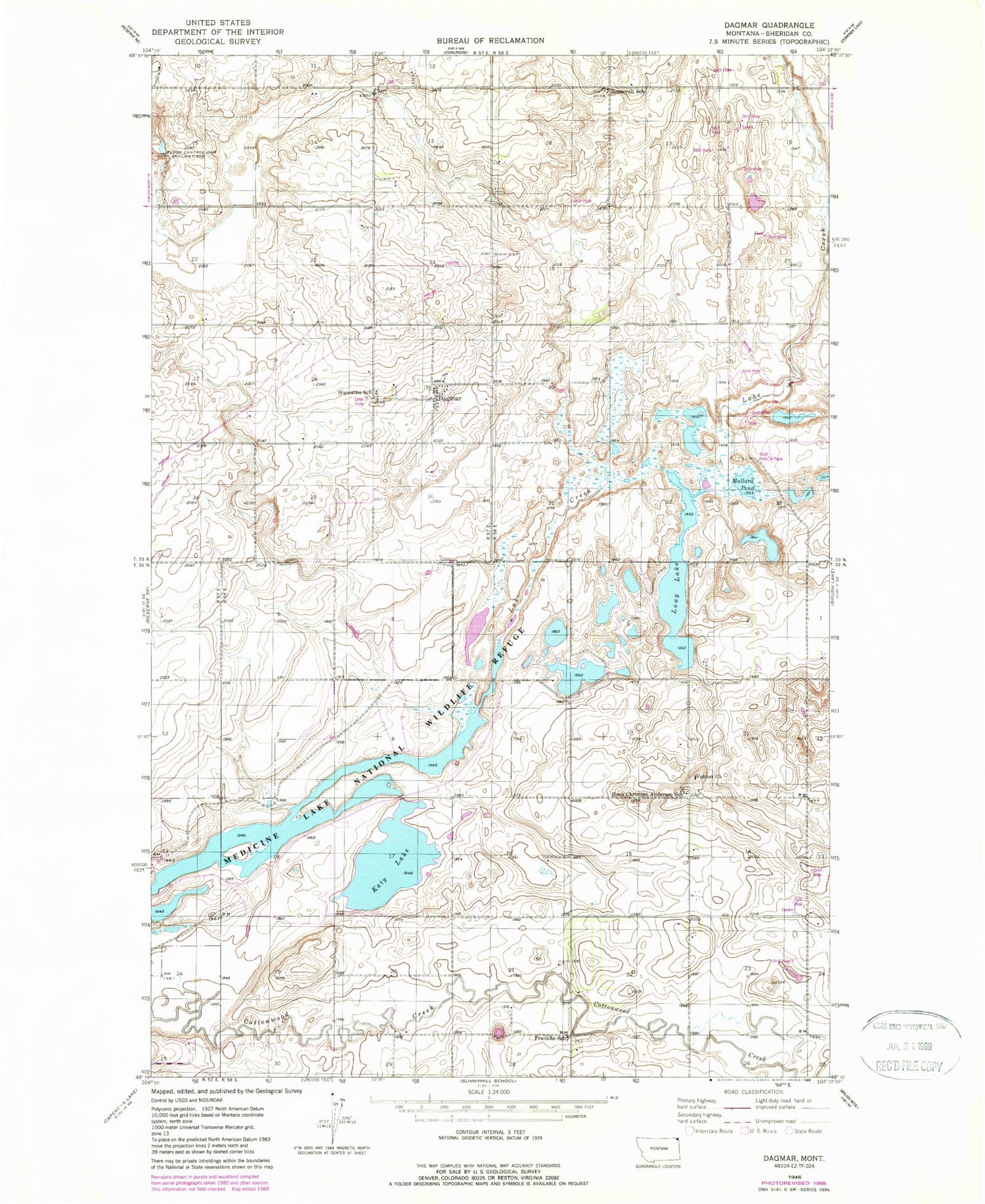 Classic USGS Dagmar Montana 7.5'x7.5' Topo Map Image