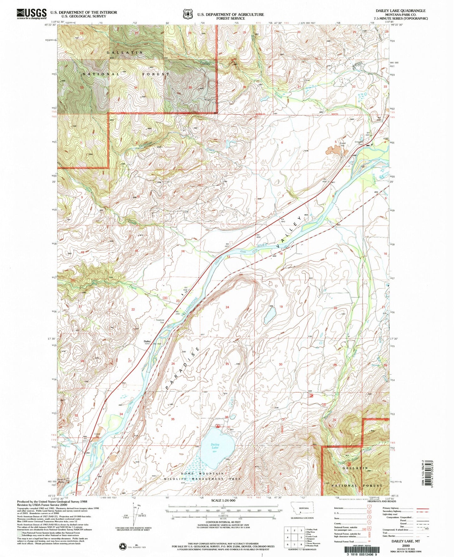 Classic USGS Dailey Lake Montana 7.5'x7.5' Topo Map Image