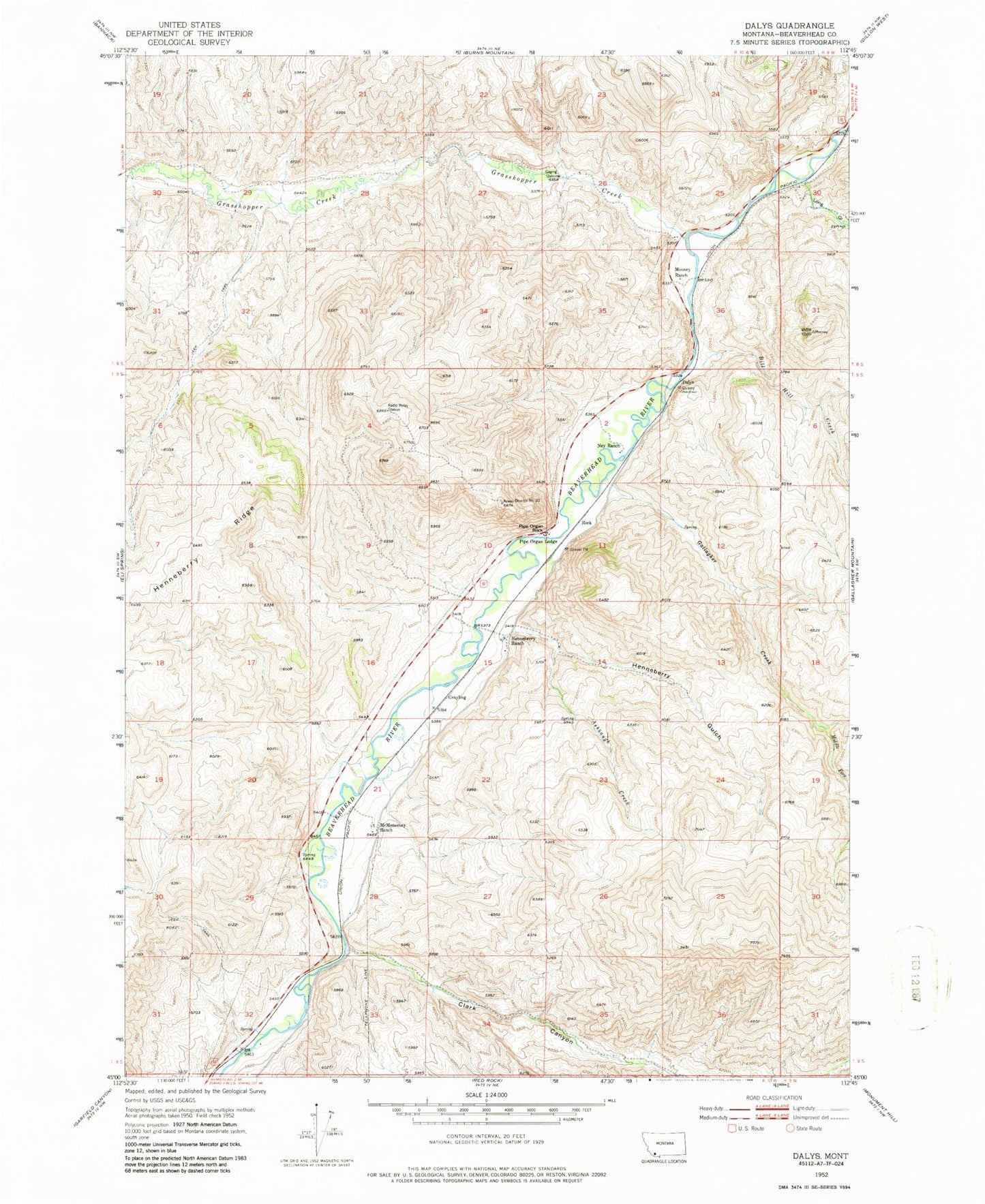 Classic USGS Dalys Montana 7.5'x7.5' Topo Map Image