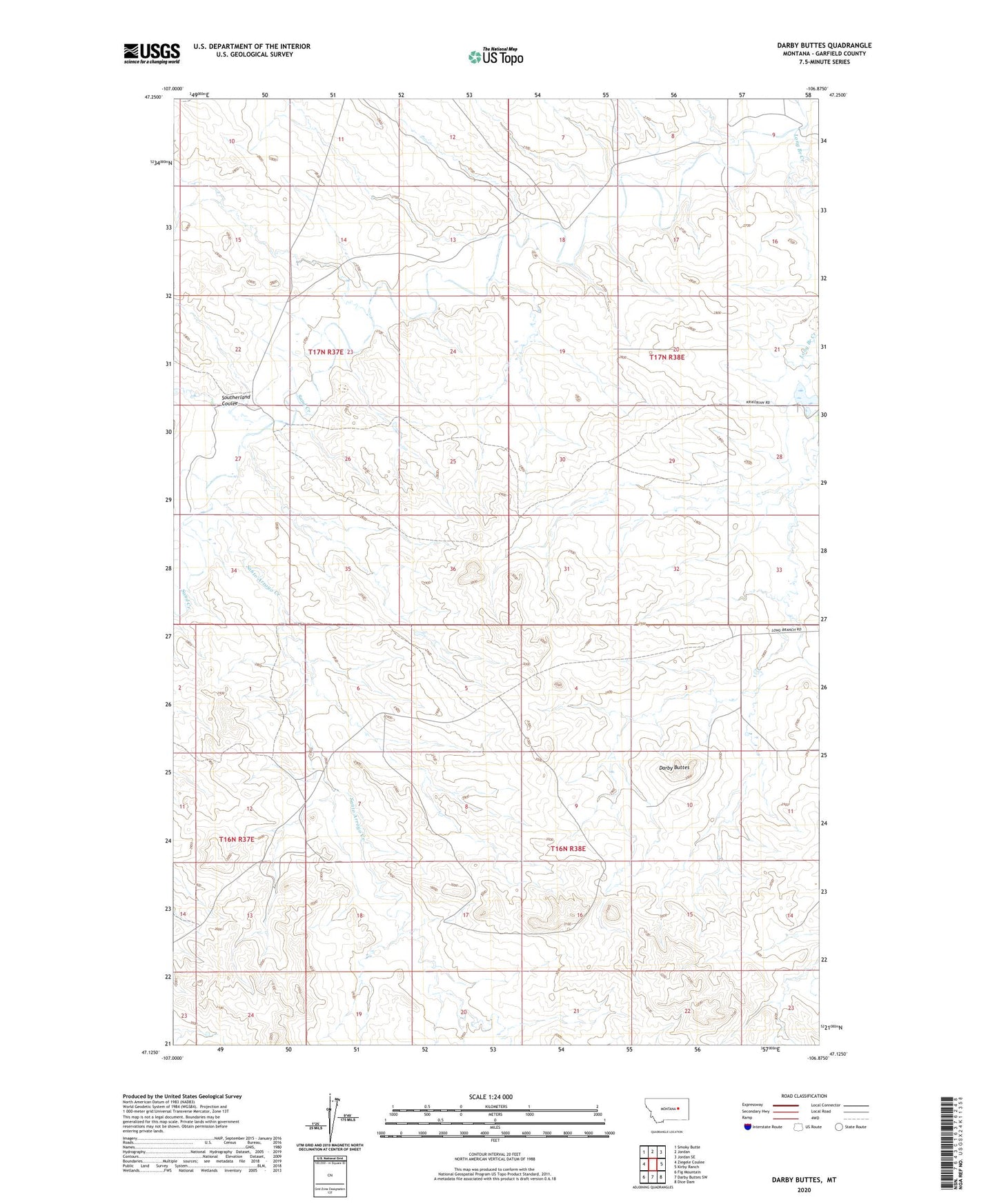 Darby Buttes Montana US Topo Map Image