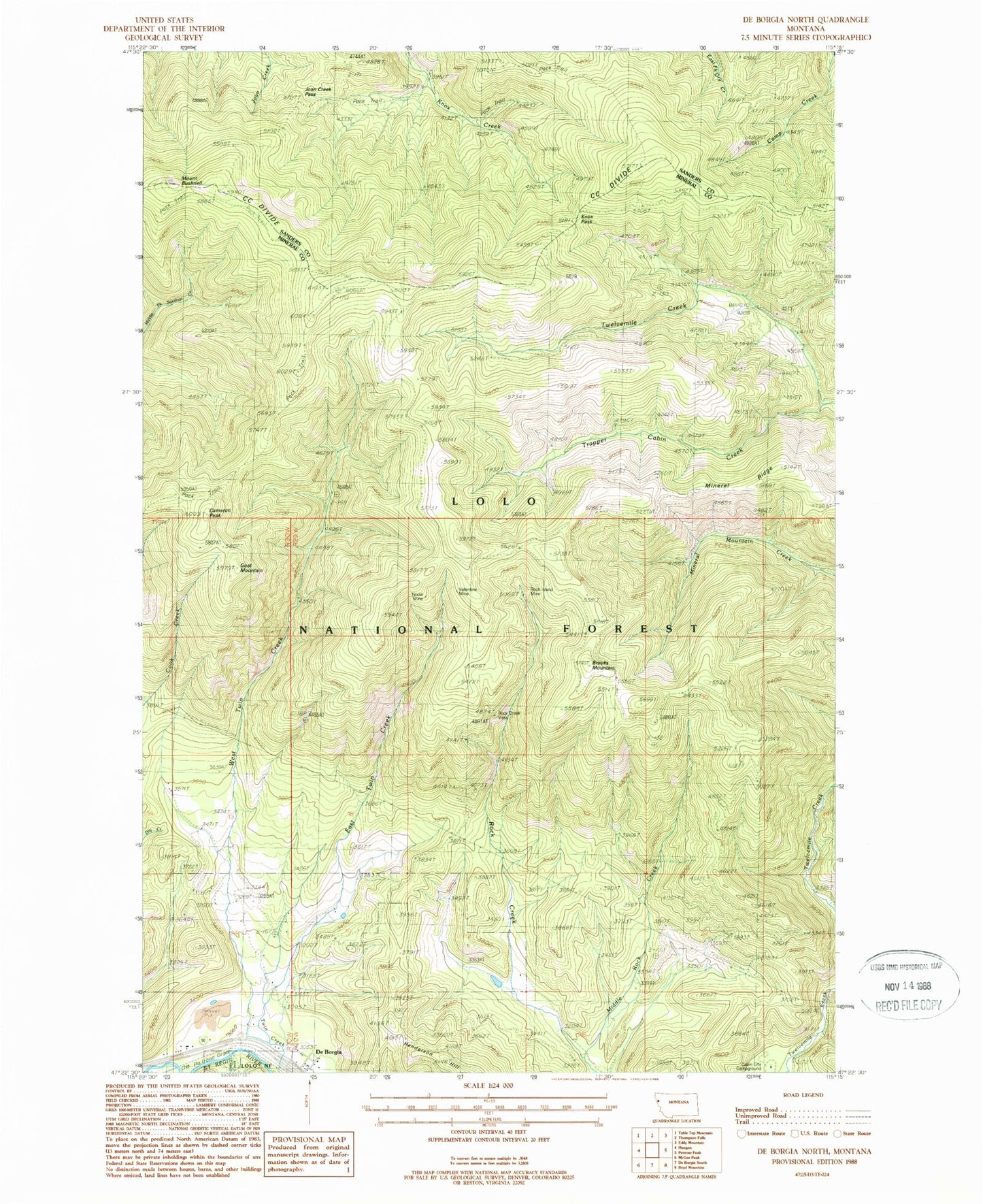 Classic USGS De Borgia North Montana 7.5'x7.5' Topo Map Image
