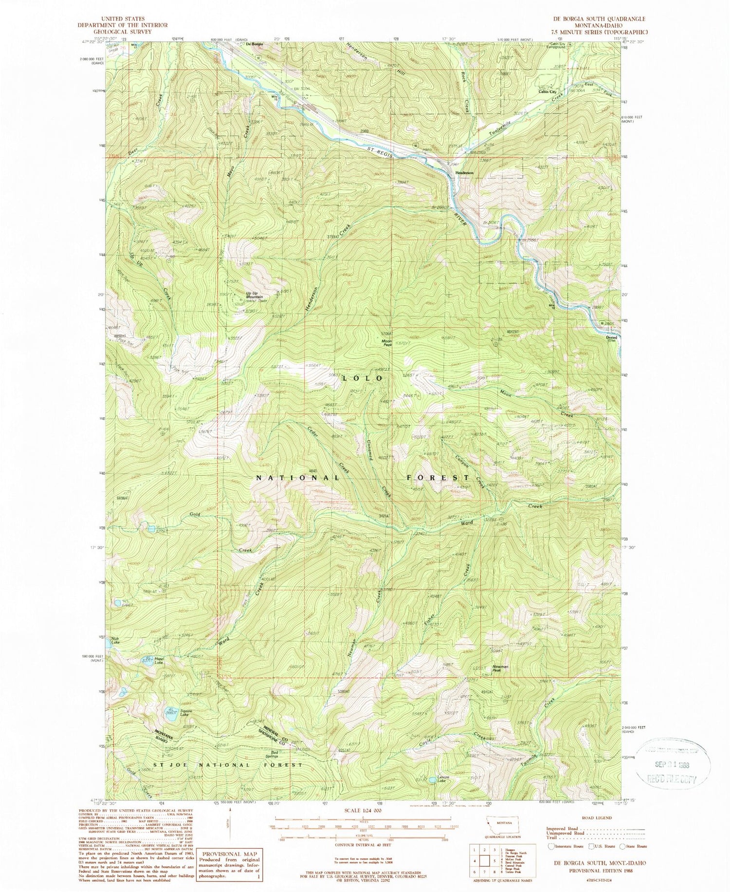 Classic USGS De Borgia South Montana 7.5'x7.5' Topo Map Image