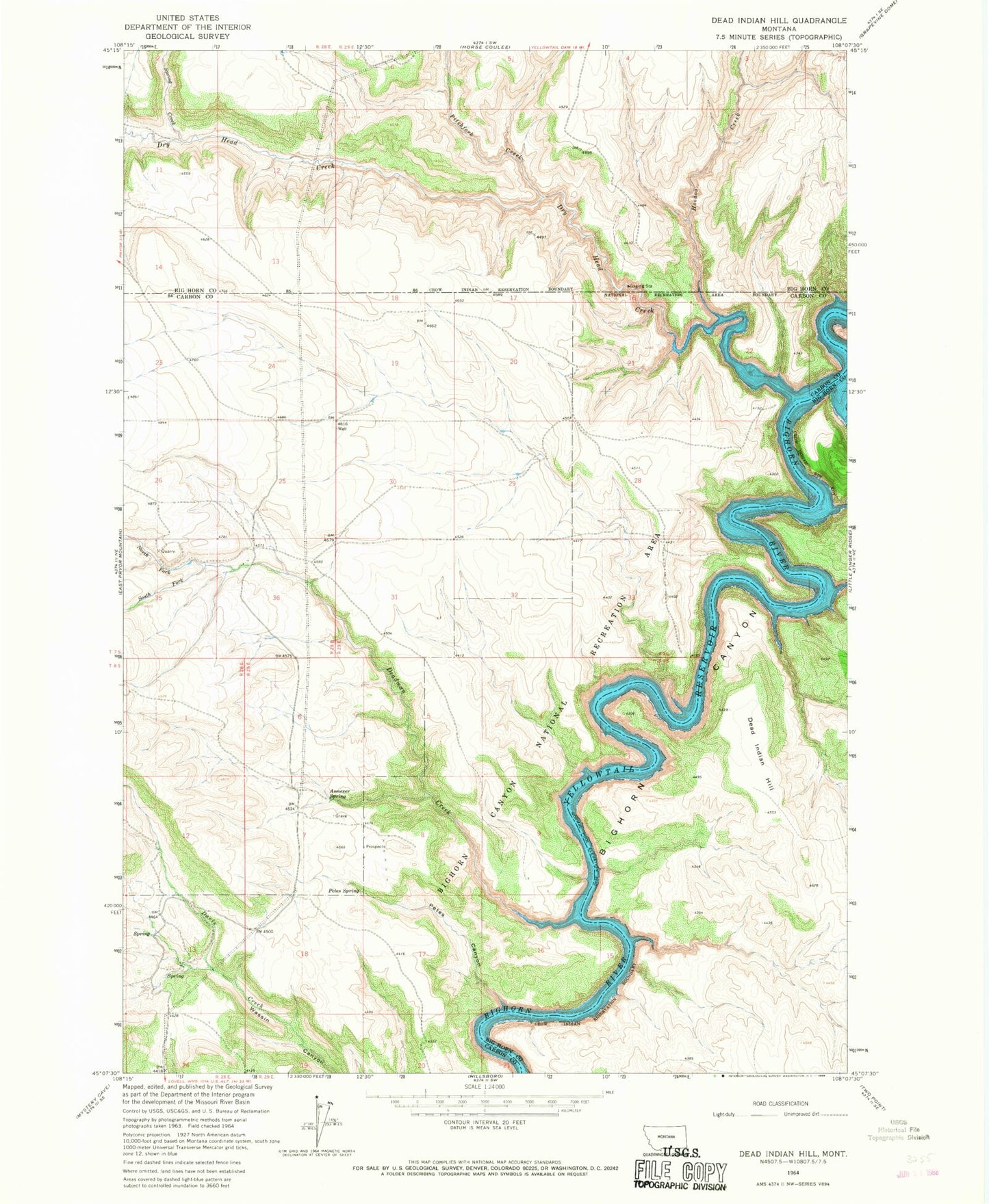 Classic USGS Dead Indian Hill Montana 7.5'x7.5' Topo Map Image