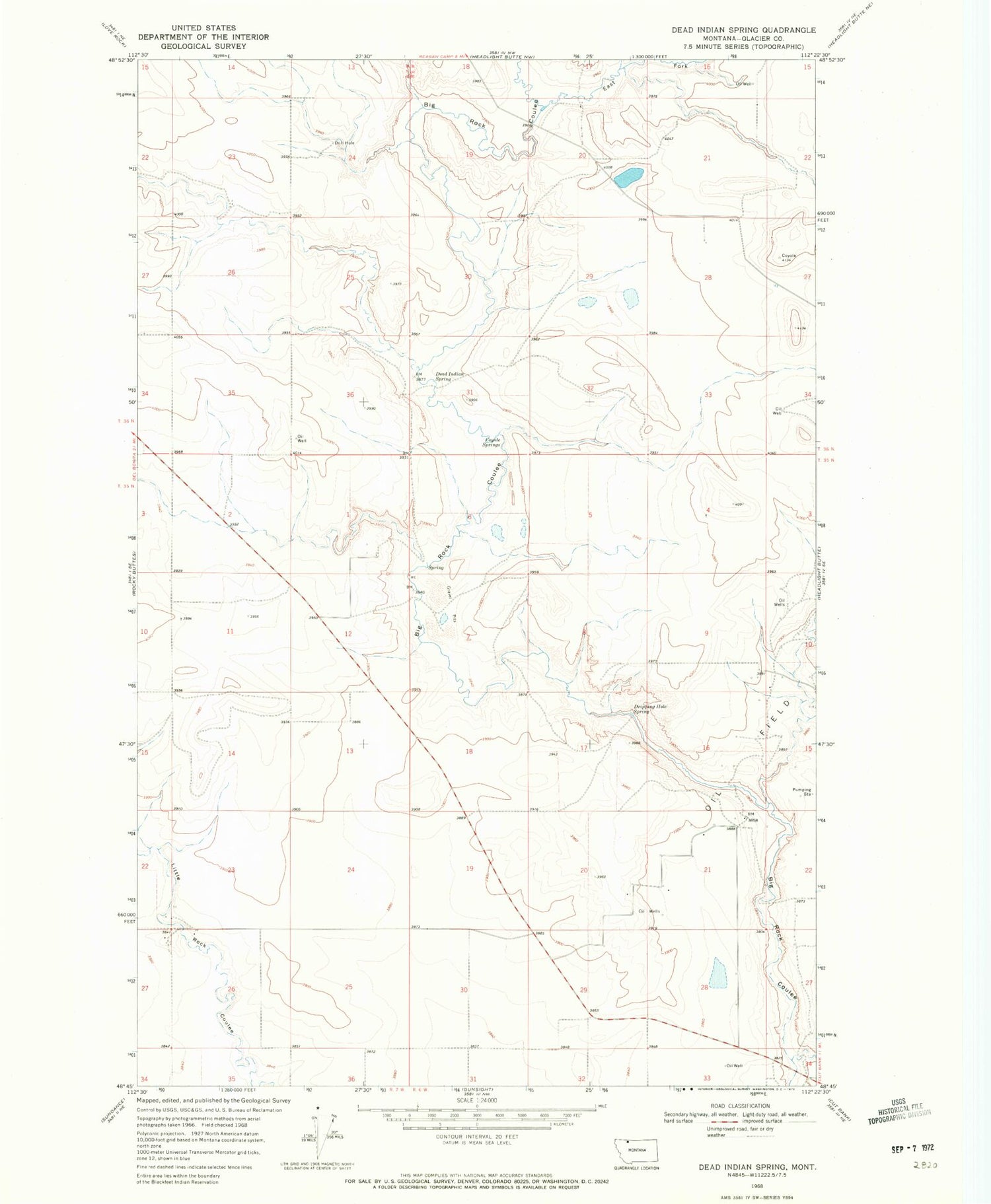 Classic USGS Dead Indian Spring Montana 7.5'x7.5' Topo Map Image