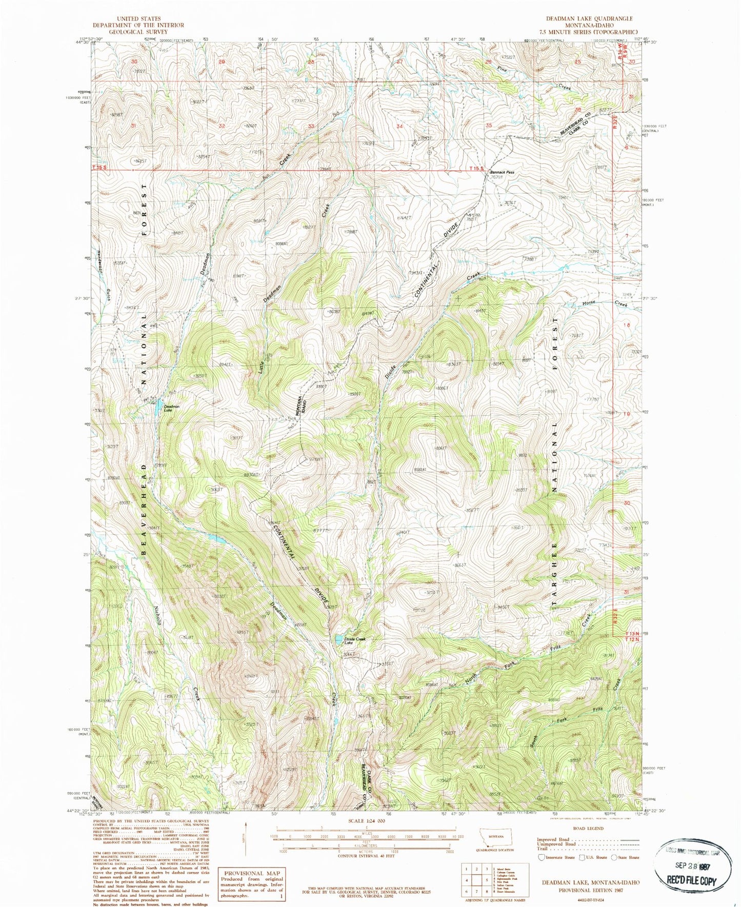Classic USGS Deadman Lake Montana 7.5'x7.5' Topo Map Image