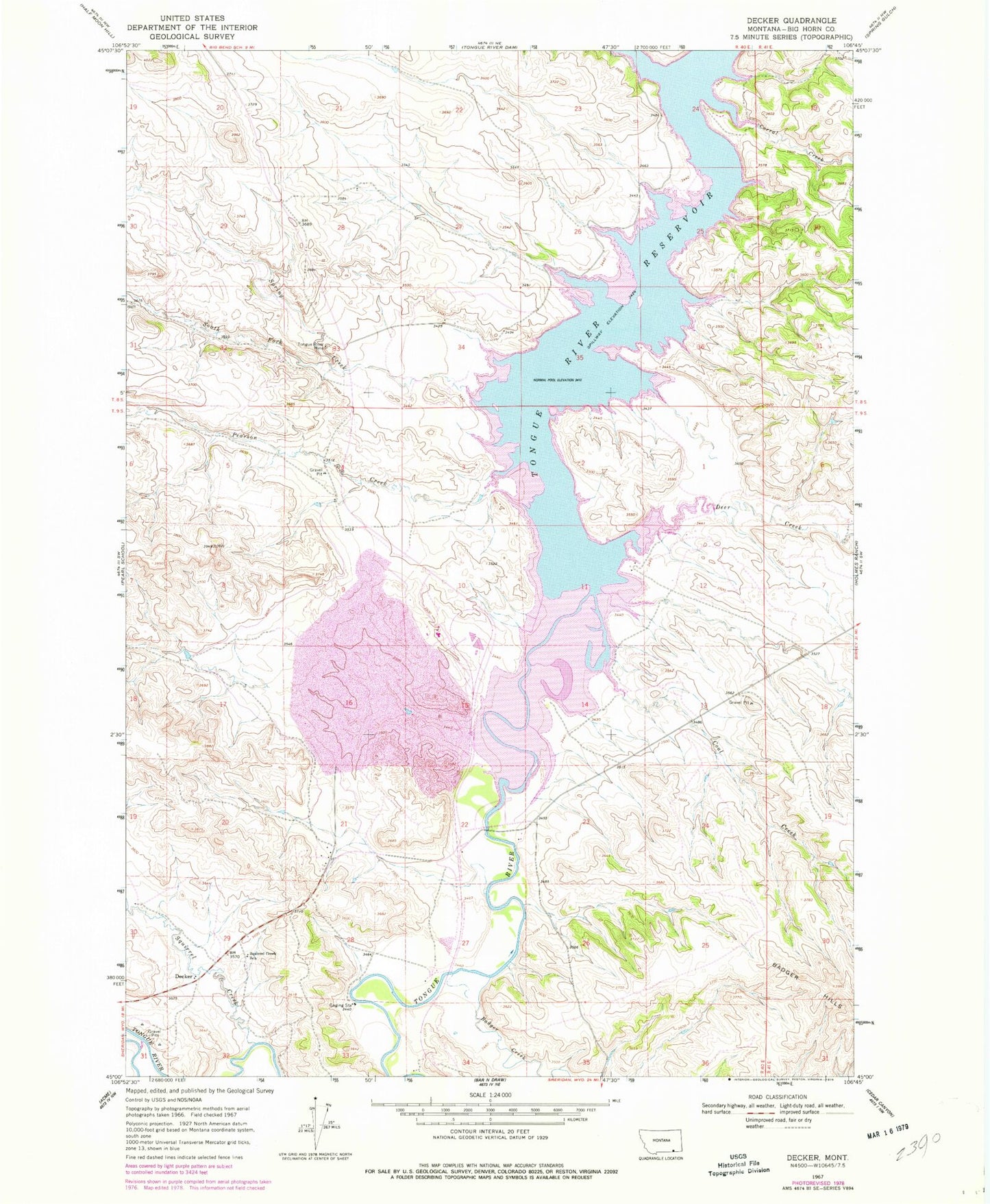 Classic USGS Decker Montana 7.5'x7.5' Topo Map Image