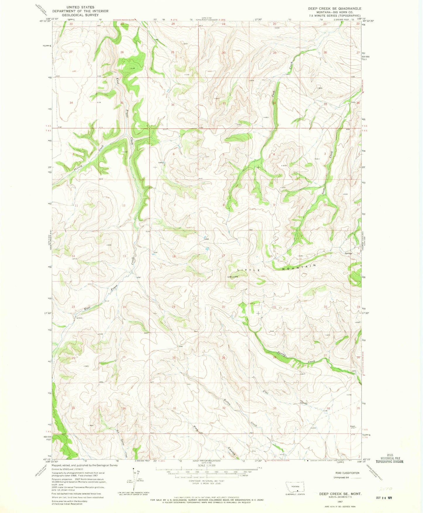 Classic USGS Deep Creek SE Montana 7.5'x7.5' Topo Map Image