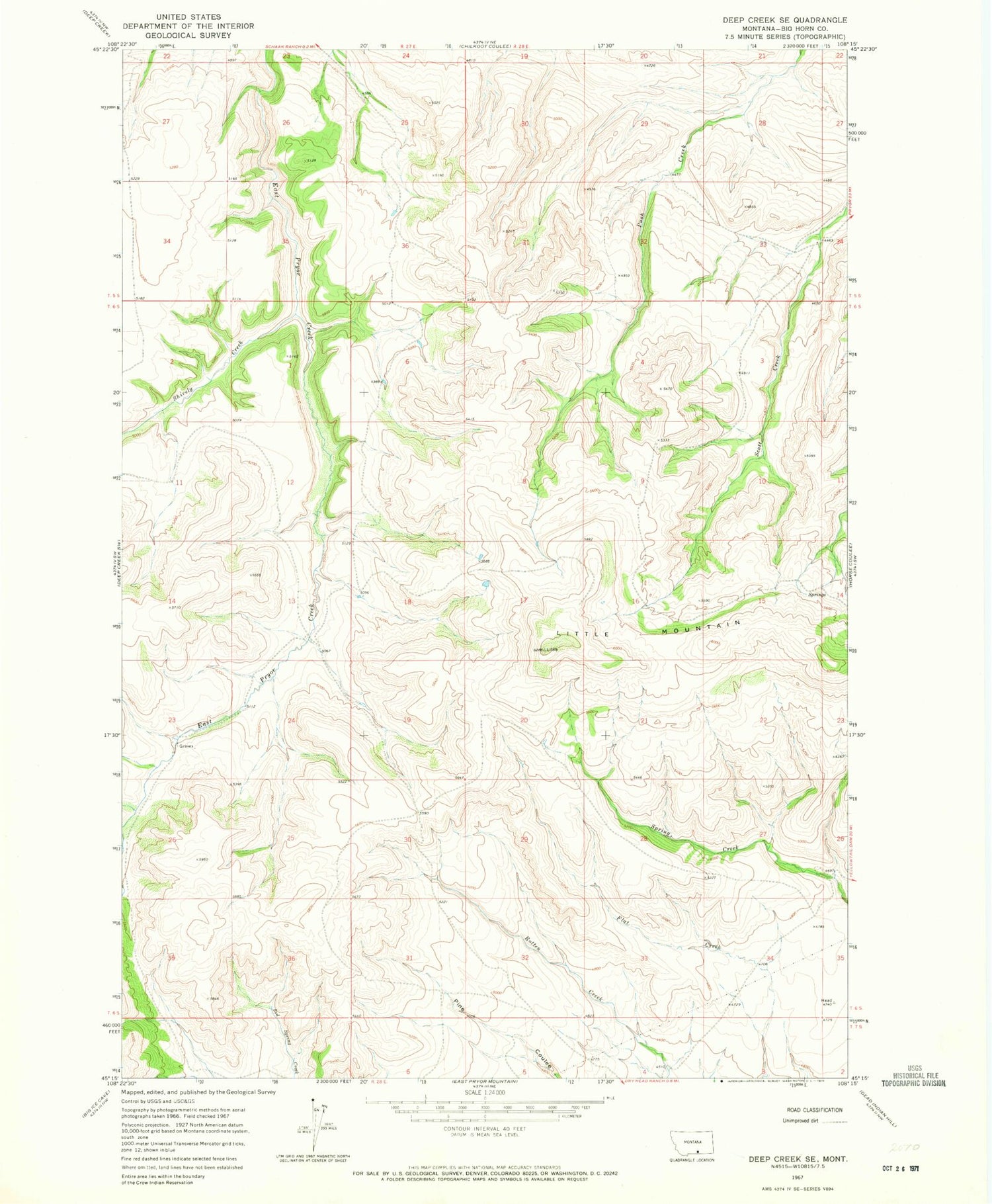 Classic USGS Deep Creek SE Montana 7.5'x7.5' Topo Map Image