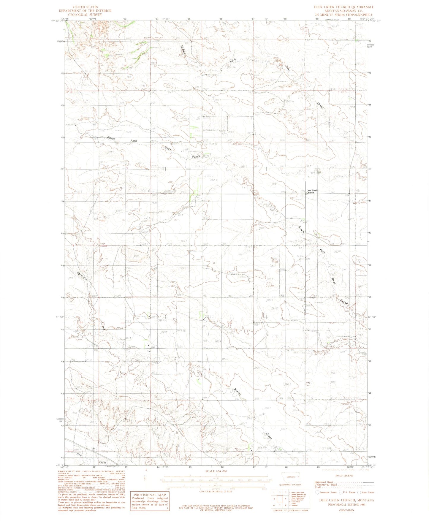 Classic USGS Deer Creek Church Montana 7.5'x7.5' Topo Map Image