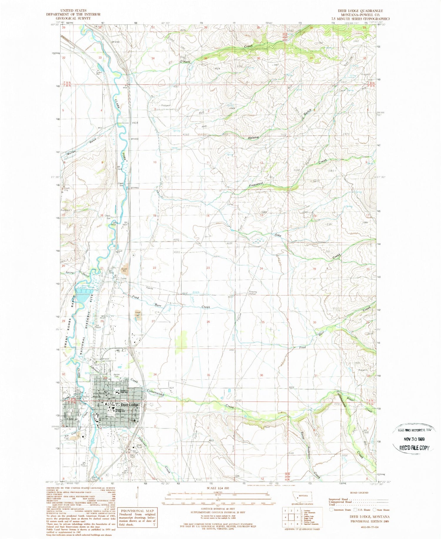 Classic USGS Deer Lodge Montana 7.5'x7.5' Topo Map Image