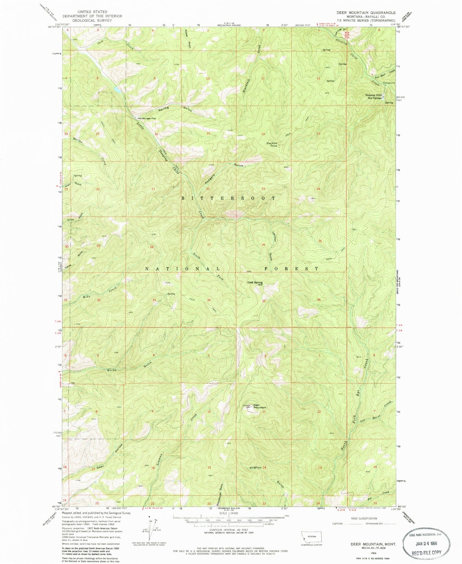 Classic USGS Deer Mountain Montana 7.5'x7.5' Topo Map Image