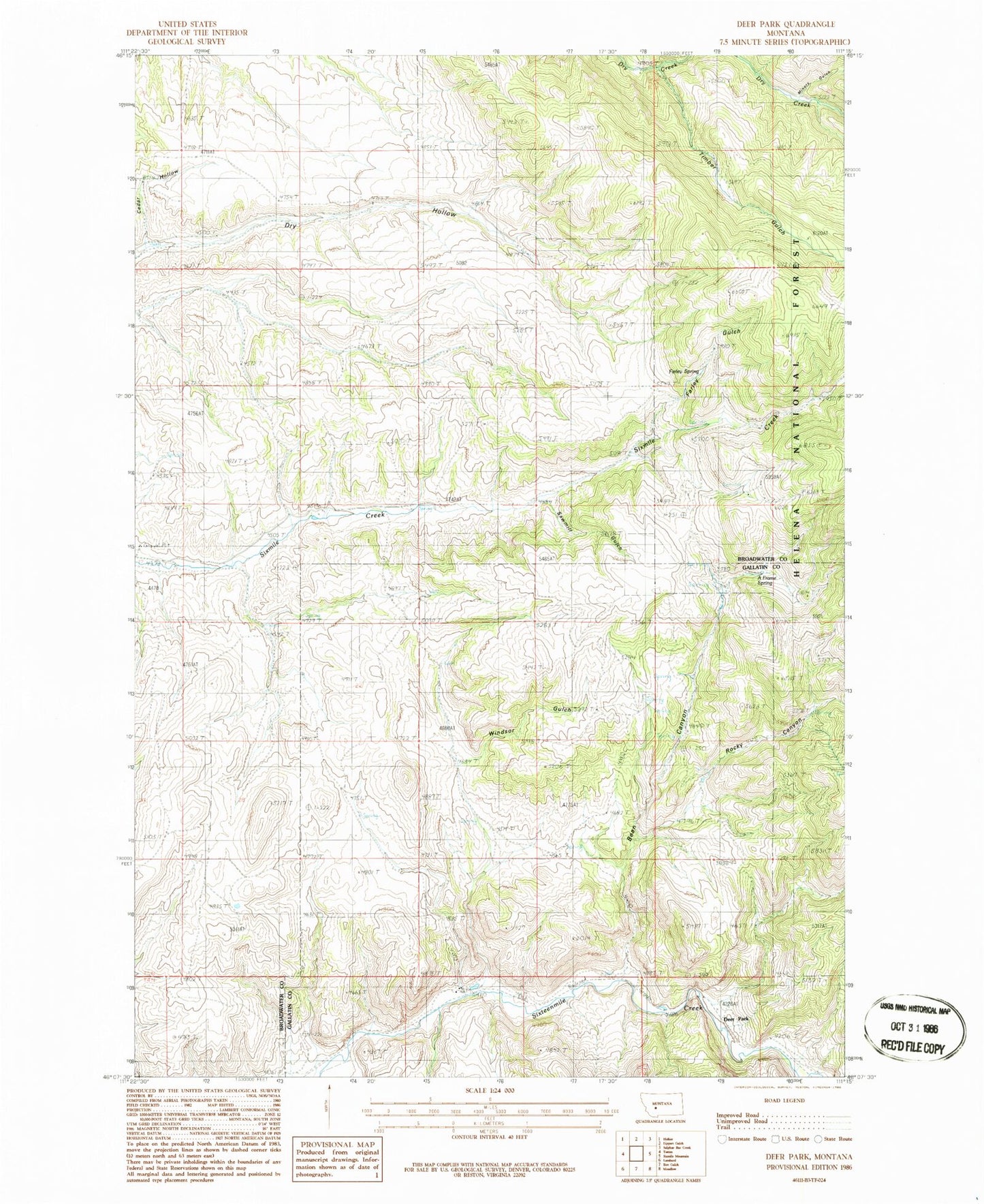 Classic USGS Deer Park Montana 7.5'x7.5' Topo Map Image