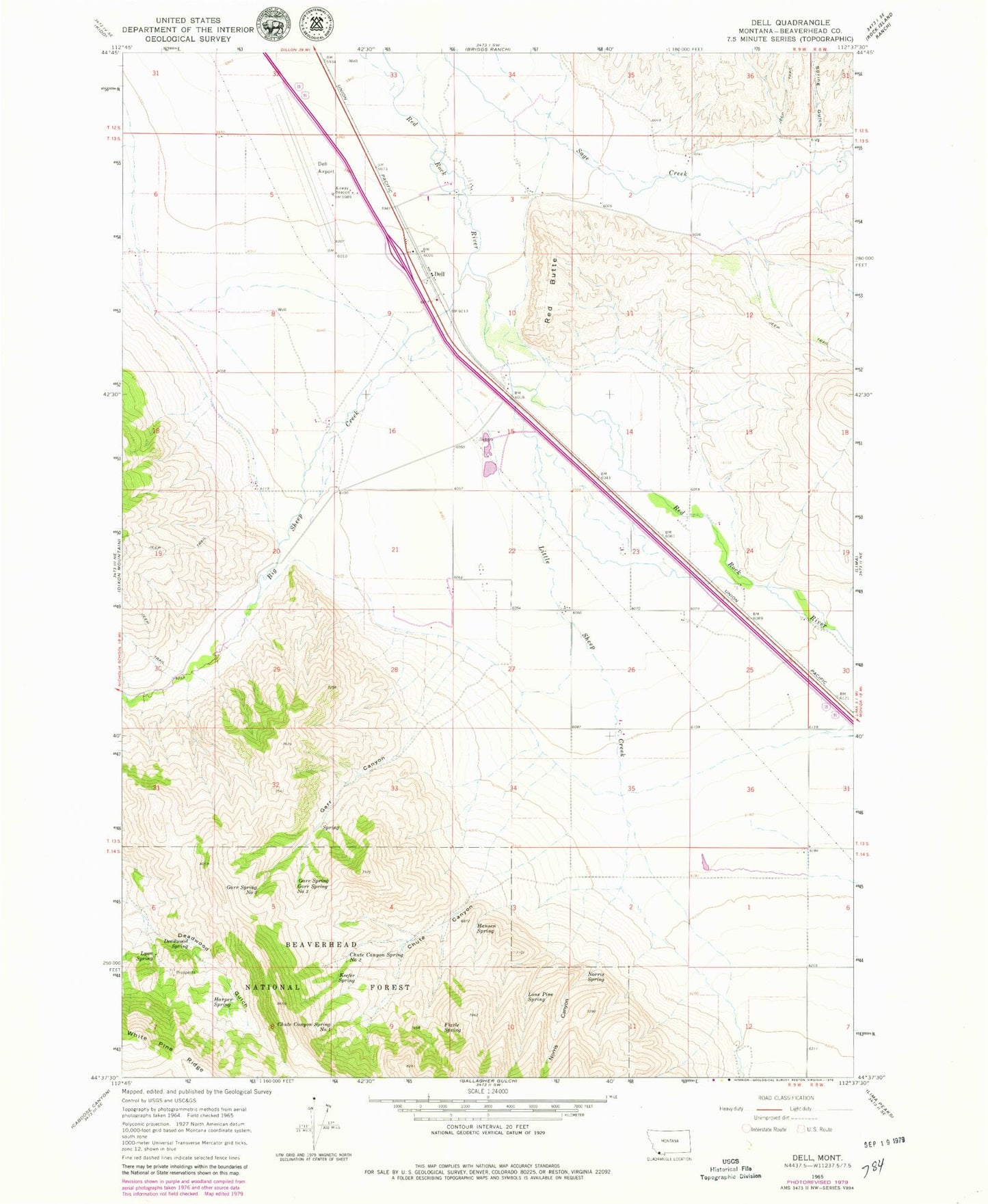 Classic USGS Dell Montana 7.5'x7.5' Topo Map Image