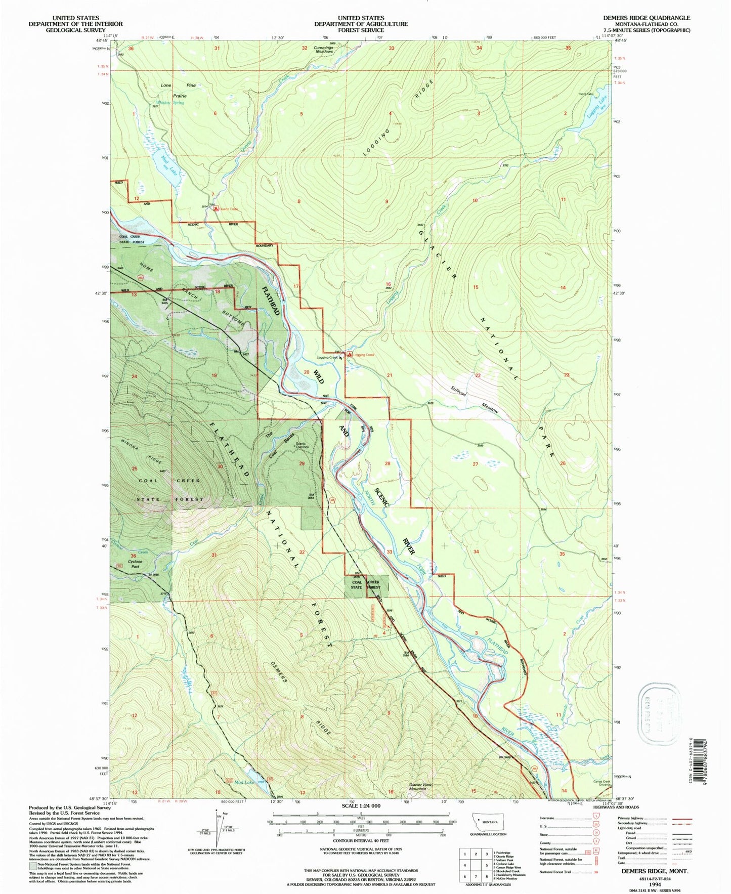 Classic USGS Demers Ridge Montana 7.5'x7.5' Topo Map Image