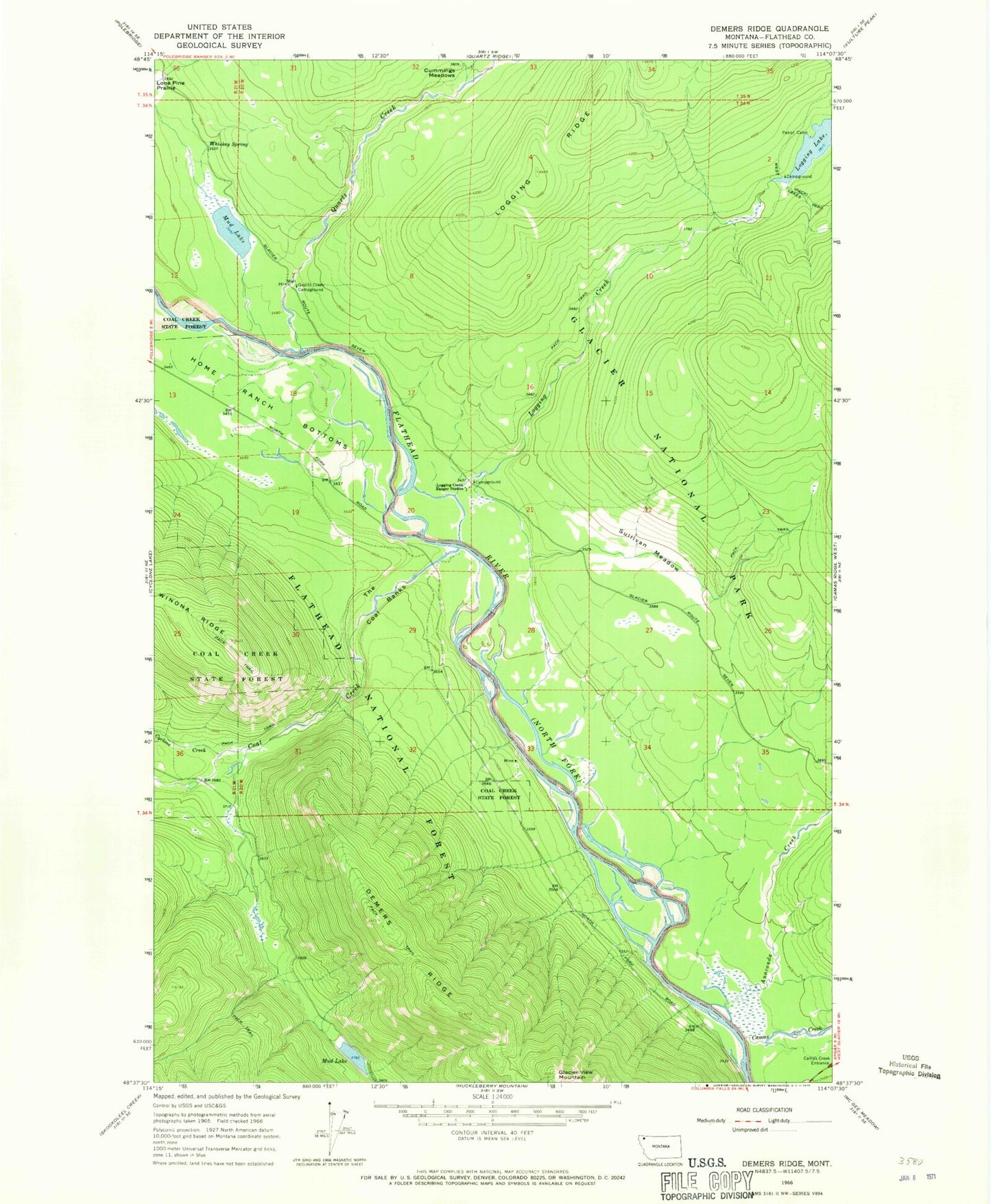 Classic USGS Demers Ridge Montana 7.5'x7.5' Topo Map Image