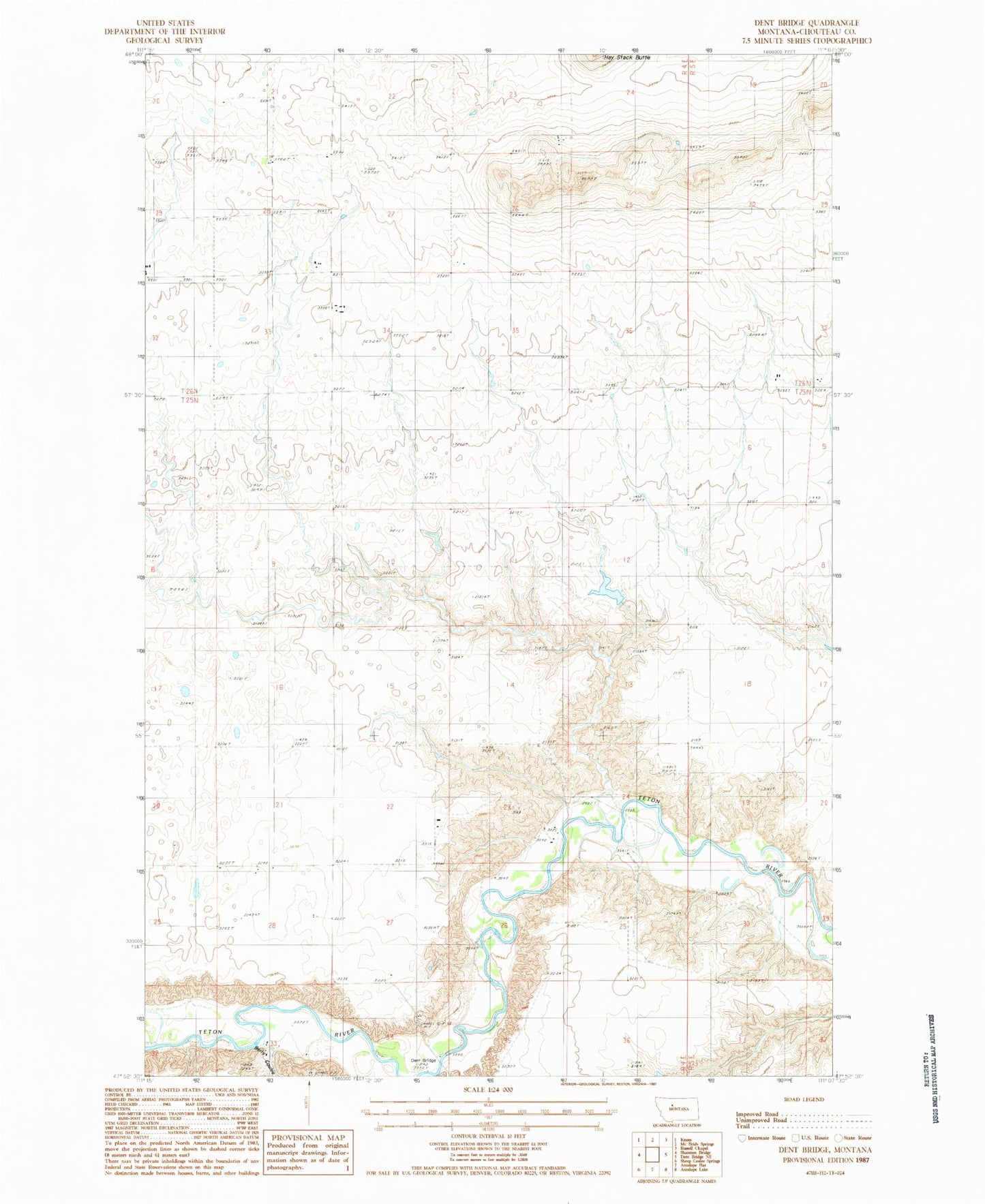 Classic USGS Dent Bridge Montana 7.5'x7.5' Topo Map Image
