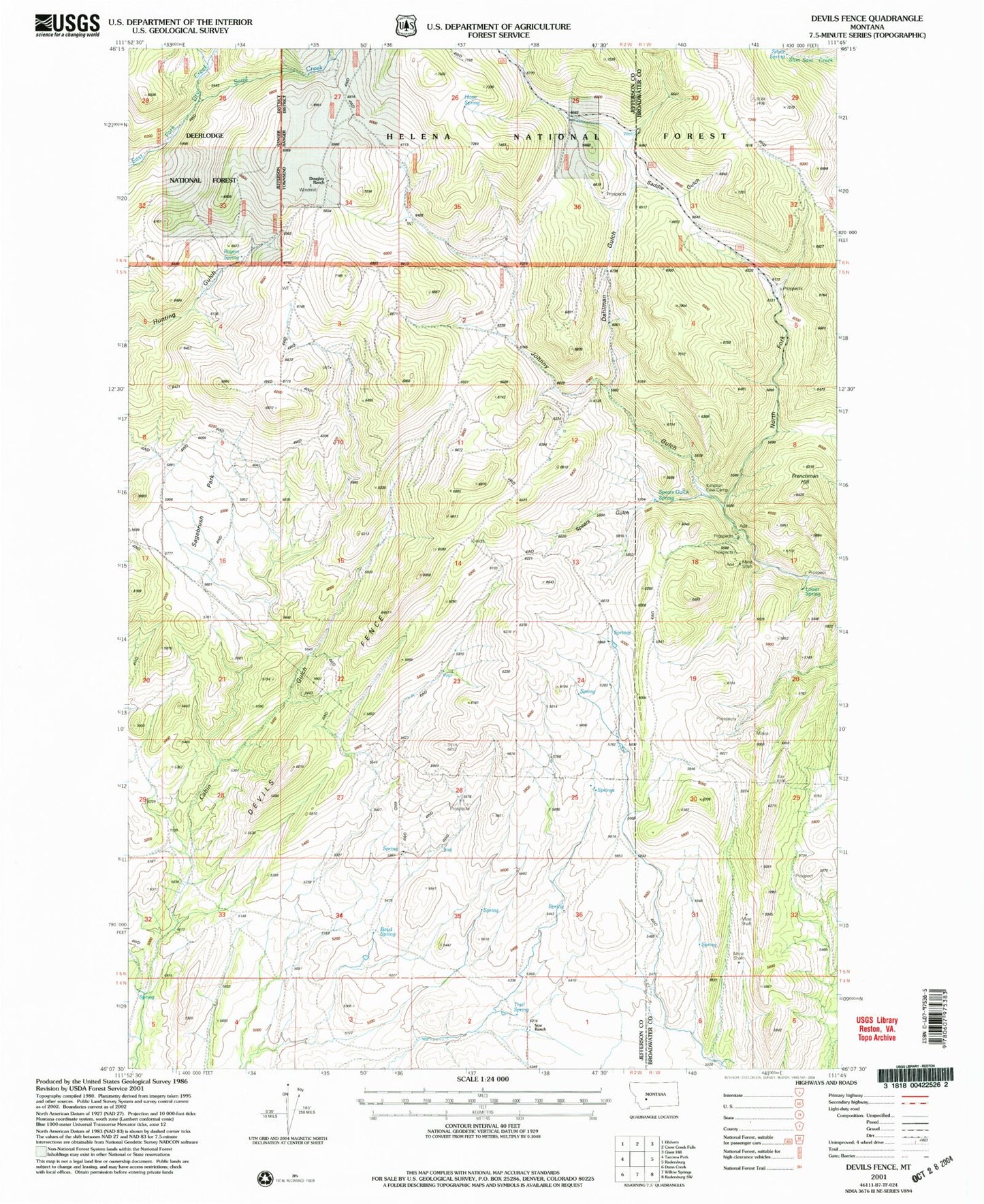 Classic USGS Devils Fence Montana 7.5'x7.5' Topo Map Image