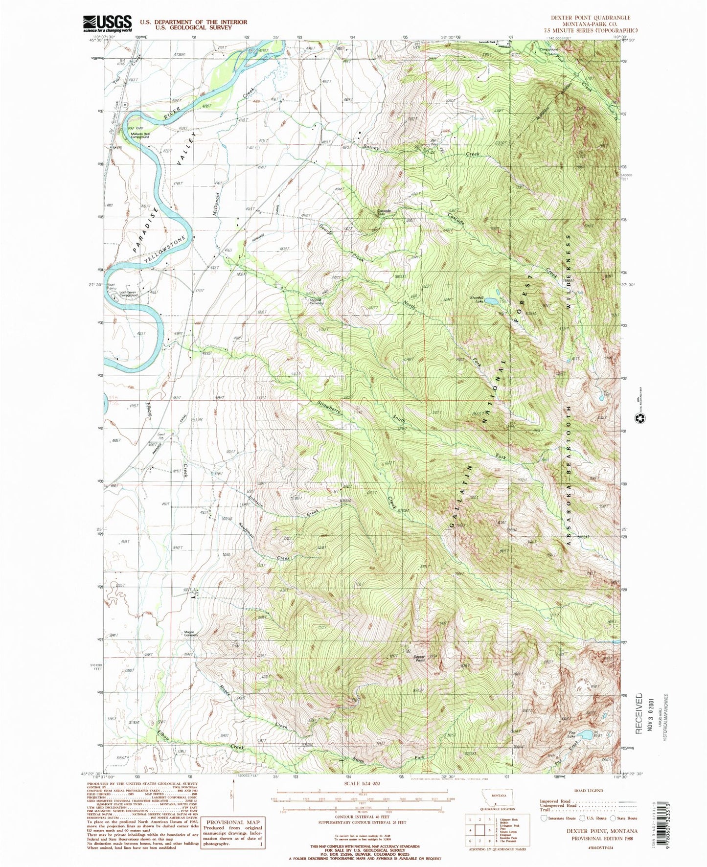 Classic USGS Dexter Point Montana 7.5'x7.5' Topo Map Image