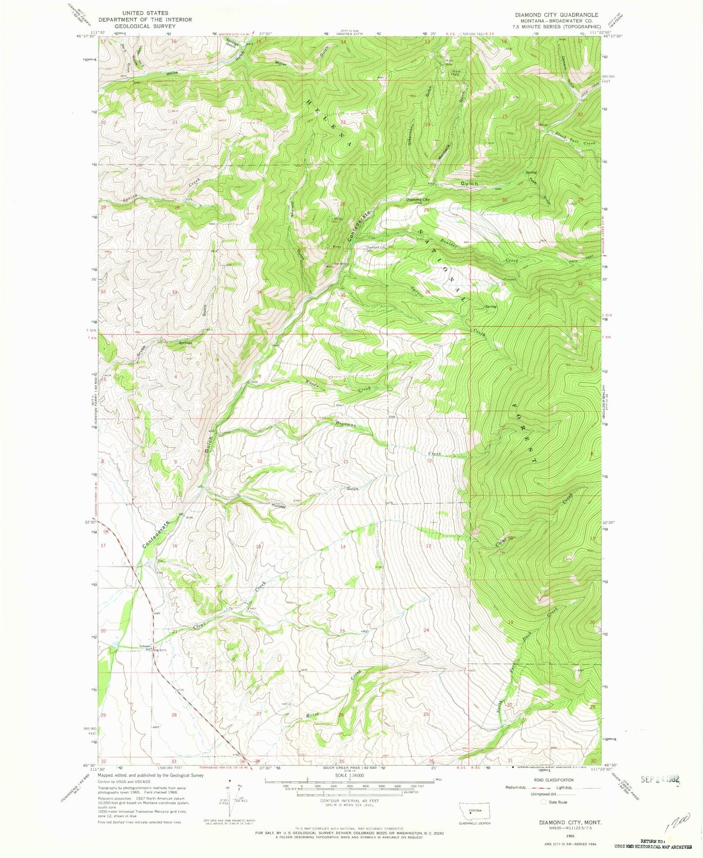 Classic USGS Diamond City Montana 7.5'x7.5' Topo Map Image