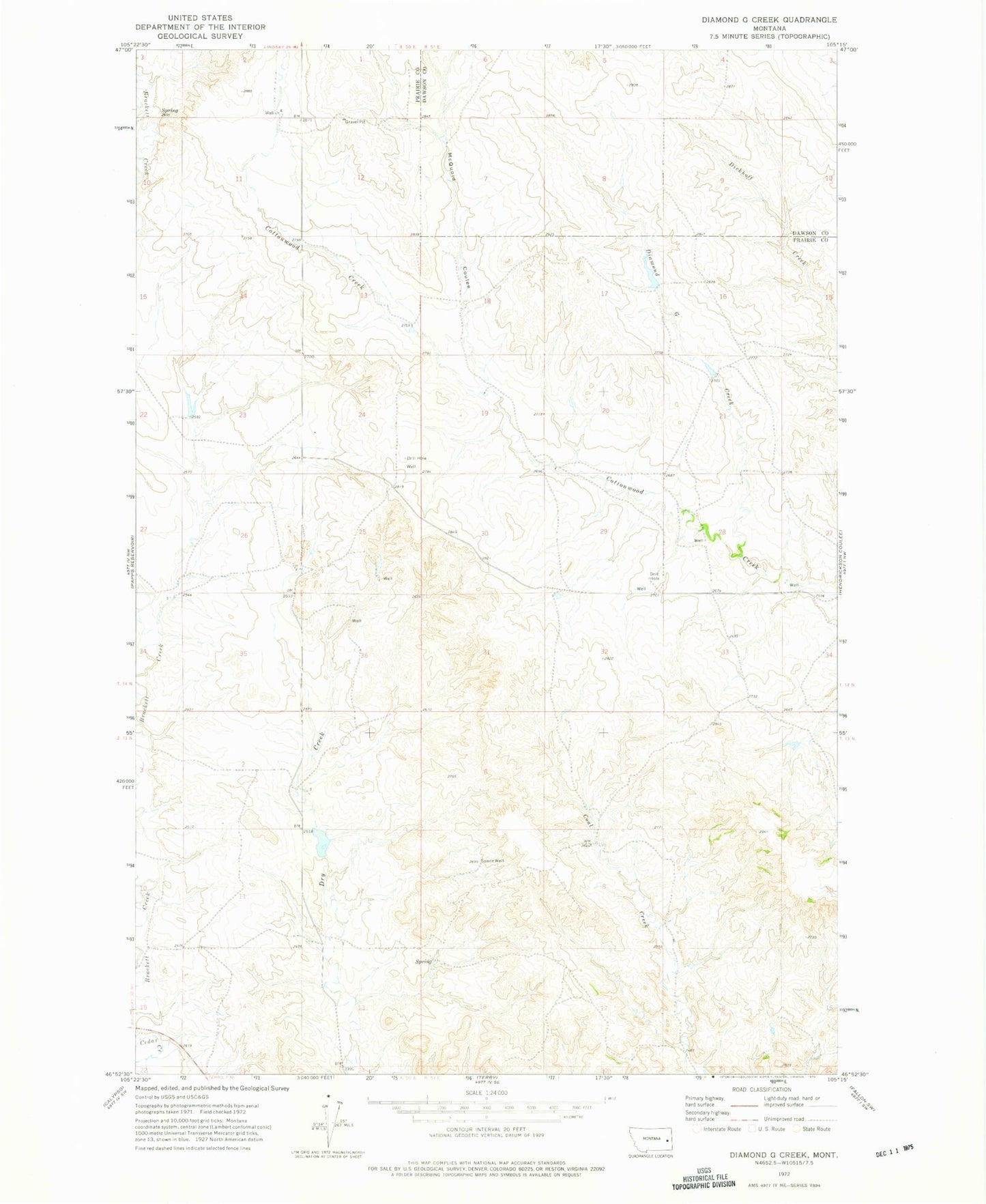 Classic USGS Diamond G Creek Montana 7.5'x7.5' Topo Map Image