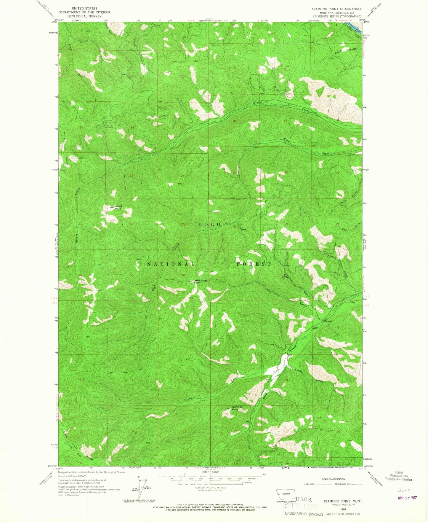 Classic USGS Diamond Point Montana 7.5'x7.5' Topo Map Image