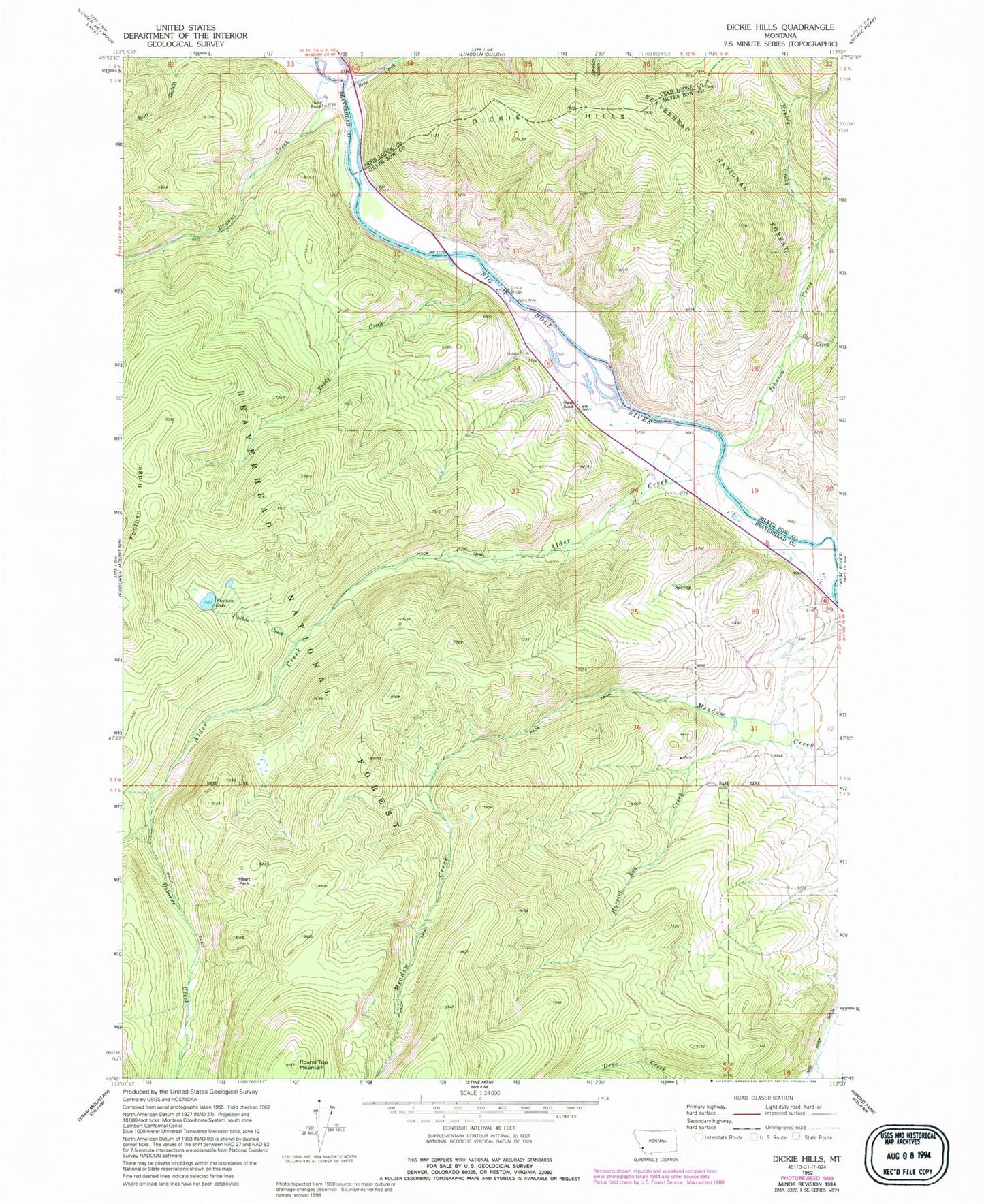 Classic USGS Dickie Hills Montana 7.5'x7.5' Topo Map Image