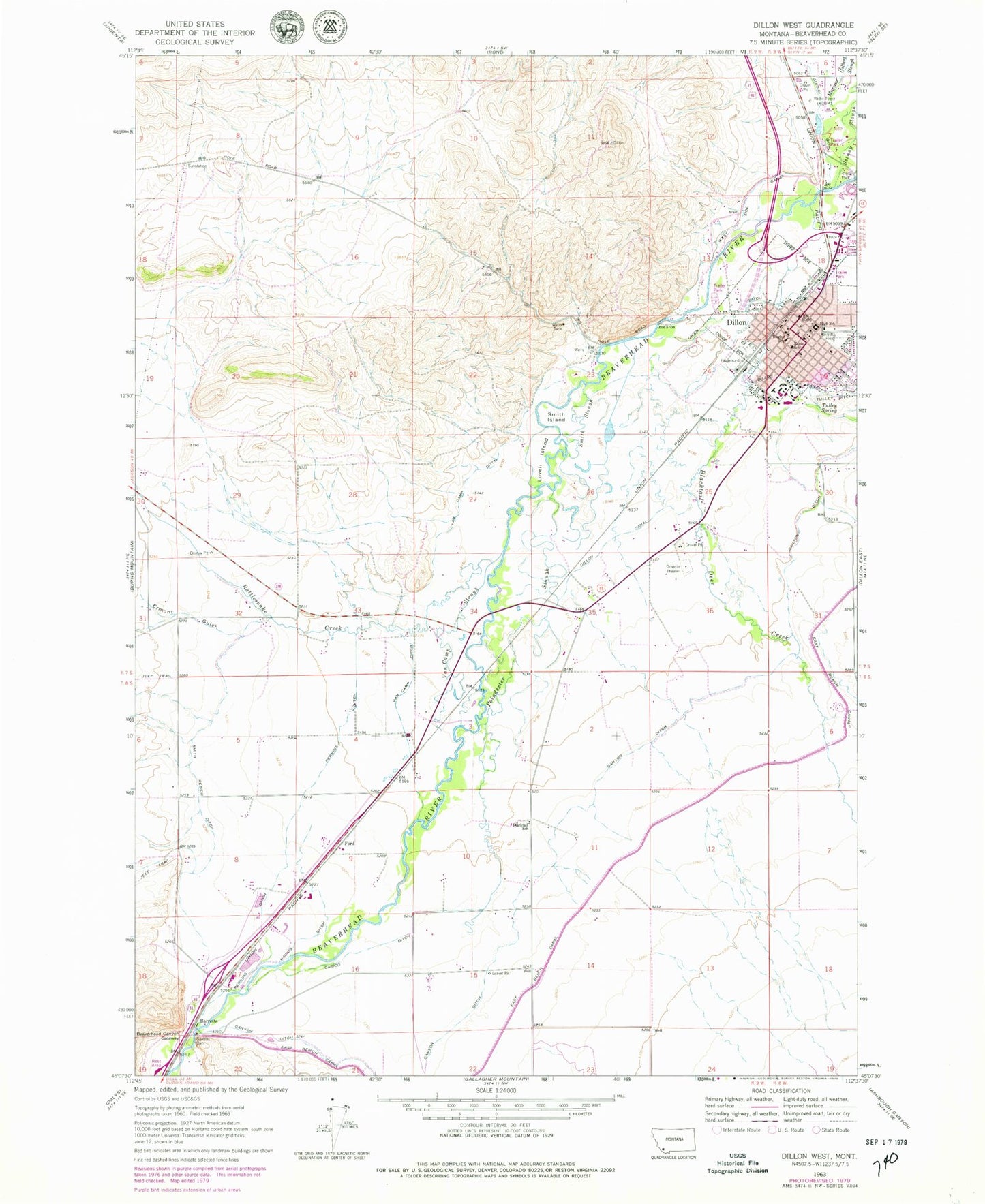Classic USGS Dillon West Montana 7.5'x7.5' Topo Map Image