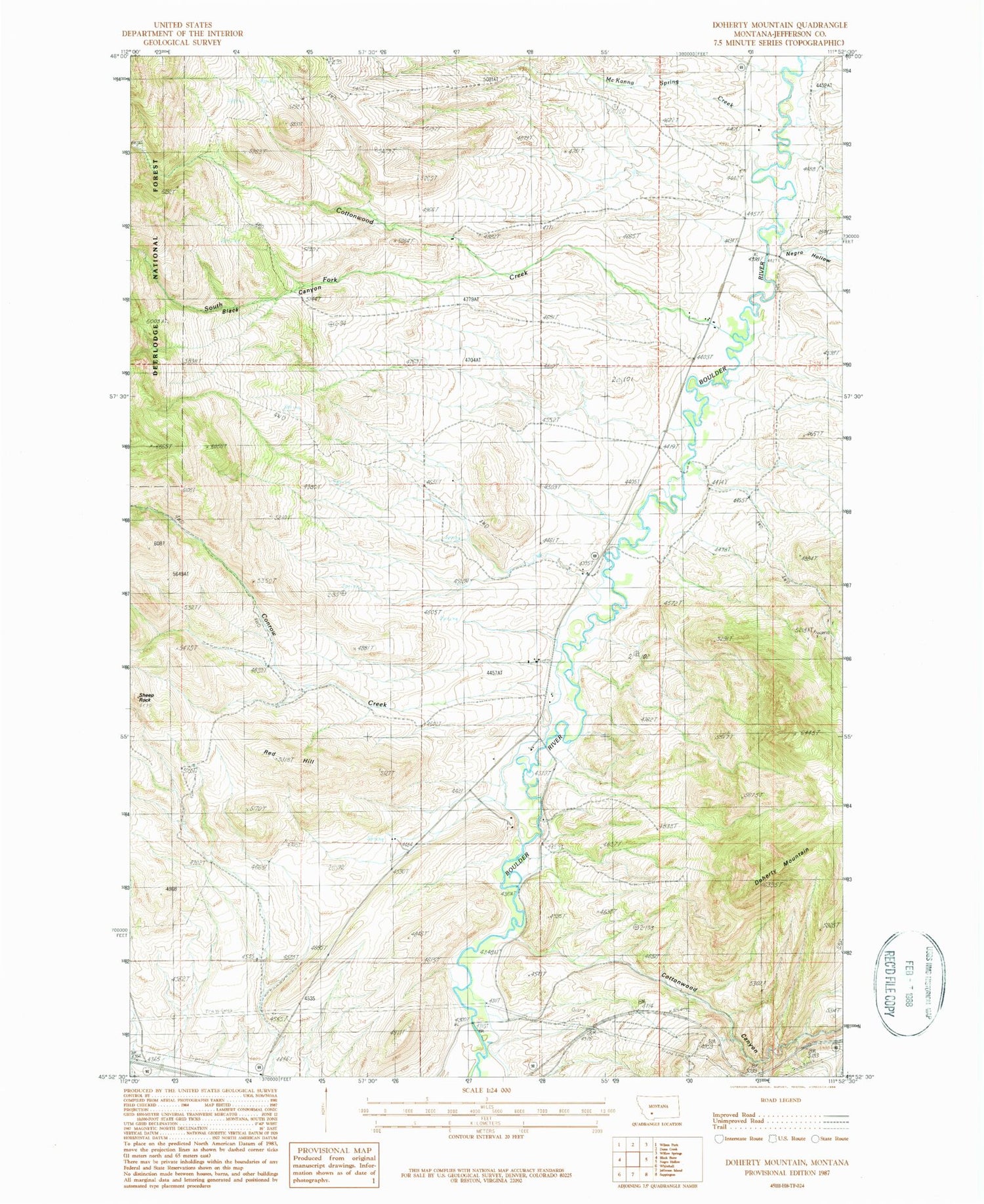 Classic USGS Doherty Mountain Montana 7.5'x7.5' Topo Map Image