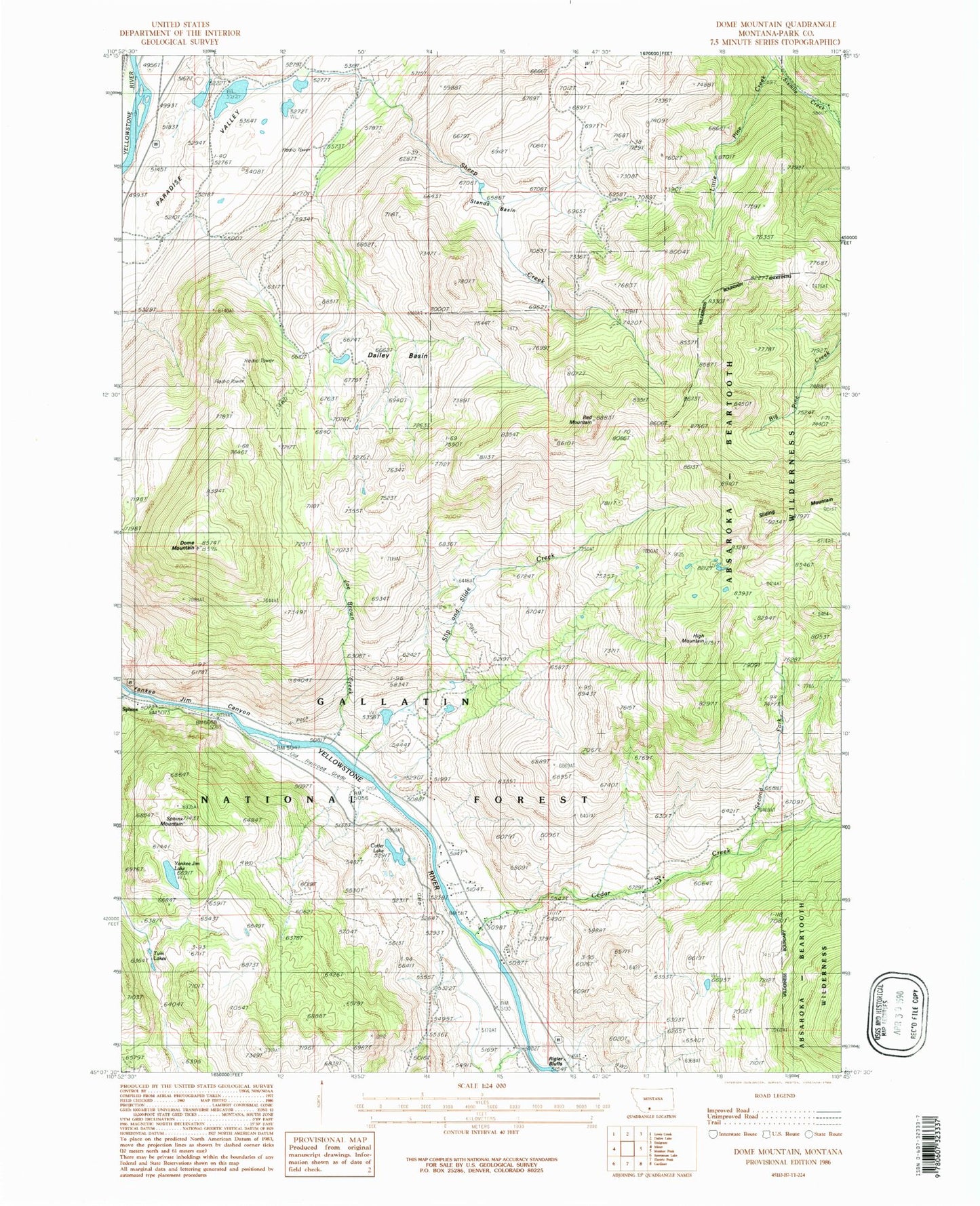 Classic USGS Dome Mountain Montana 7.5'x7.5' Topo Map Image