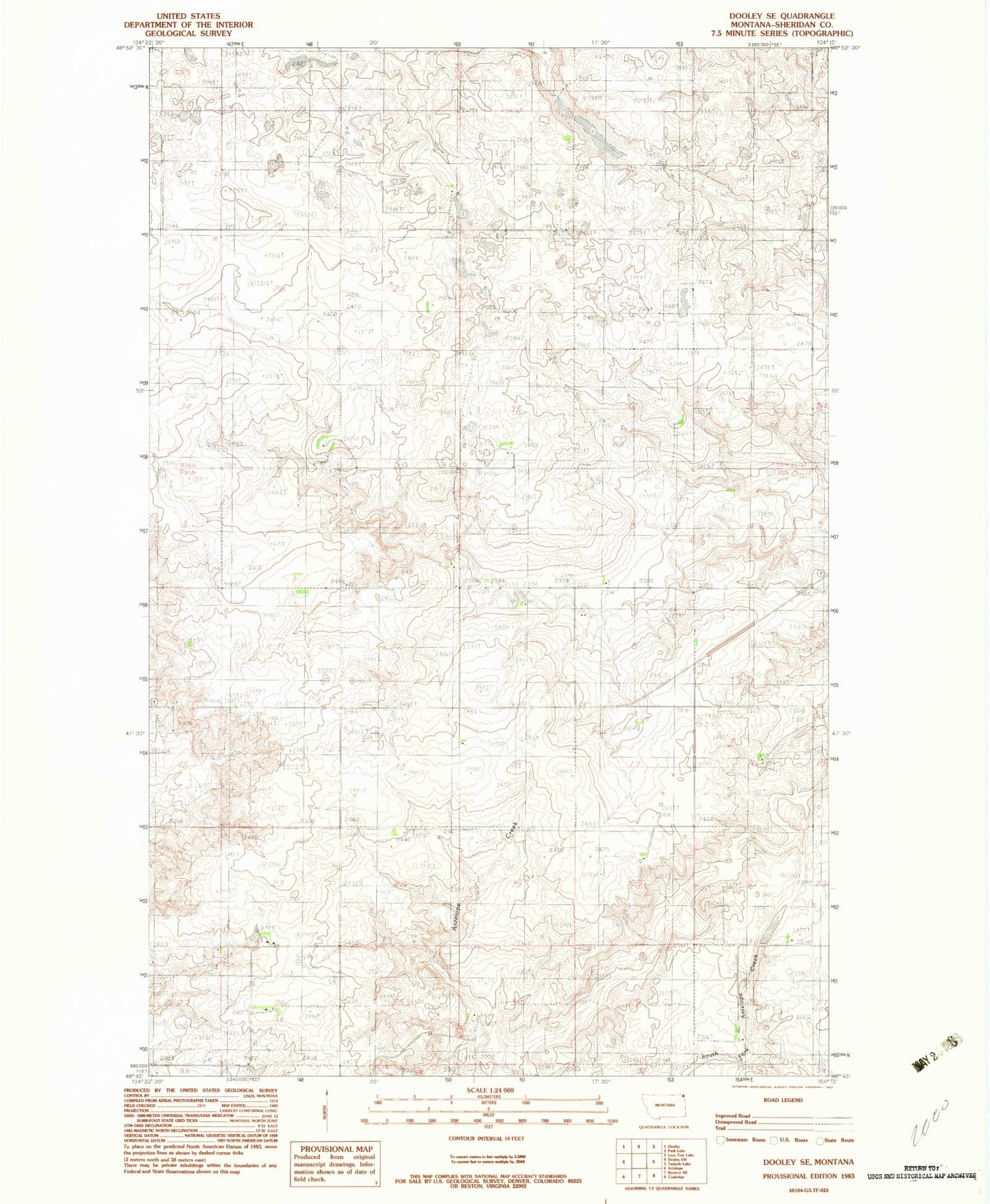 Classic USGS Dooley SE Montana 7.5'x7.5' Topo Map Image