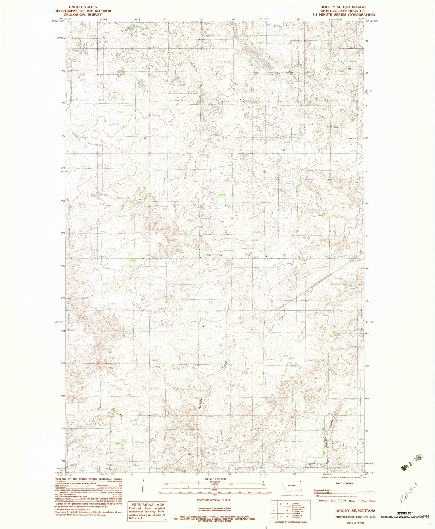 Classic USGS Dooley SE Montana 7.5'x7.5' Topo Map Image