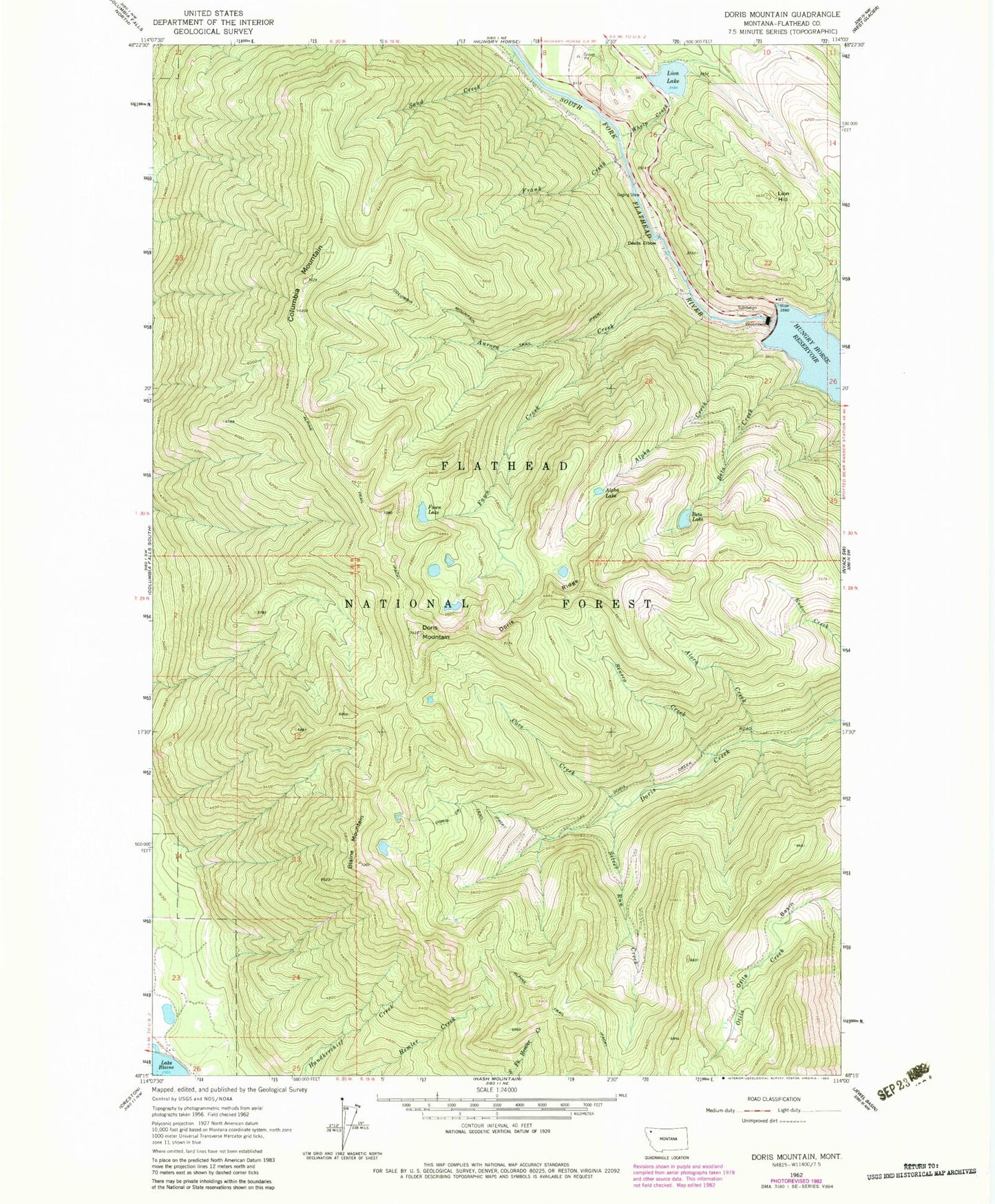 Classic USGS Doris Mountain Montana 7.5'x7.5' Topo Map Image