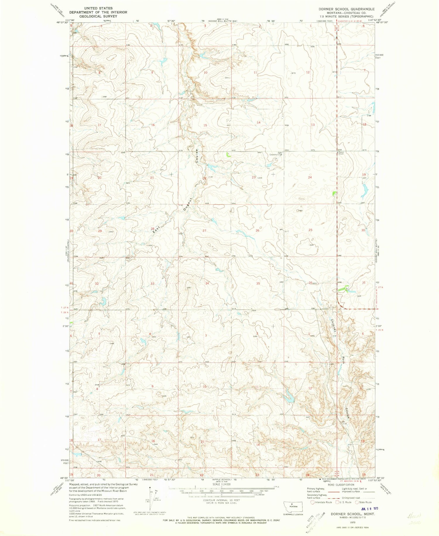 Classic USGS Dorner School Montana 7.5'x7.5' Topo Map Image