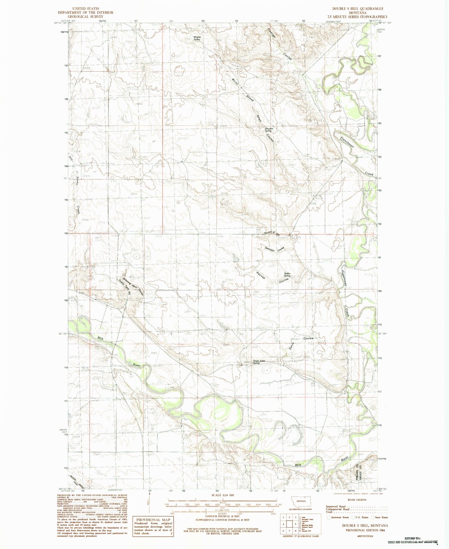 Classic USGS Double S Hill Montana 7.5'x7.5' Topo Map Image