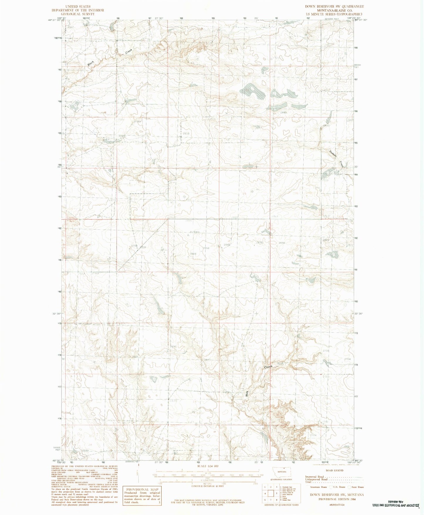 Classic USGS Down Reservoir SW Montana 7.5'x7.5' Topo Map Image